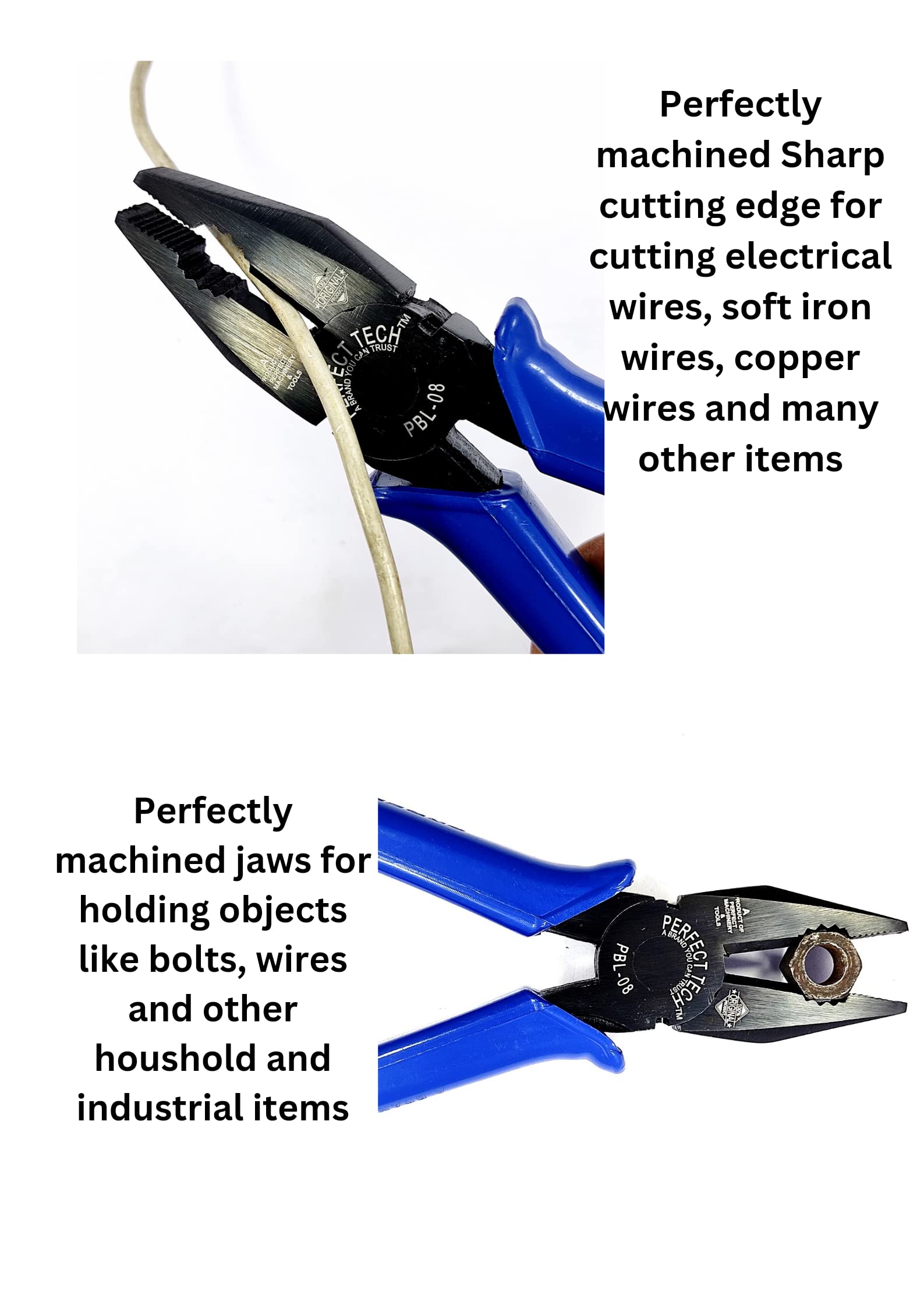 Combination Cutting Plier | Combination Plier Set 8-inch | Spanner Cutting | Plier Tool Kit | Pliers original | PBL-08-205 MM/ 8| Handle Steel |Black Phosphate Finishing With Blue Sleeves 2