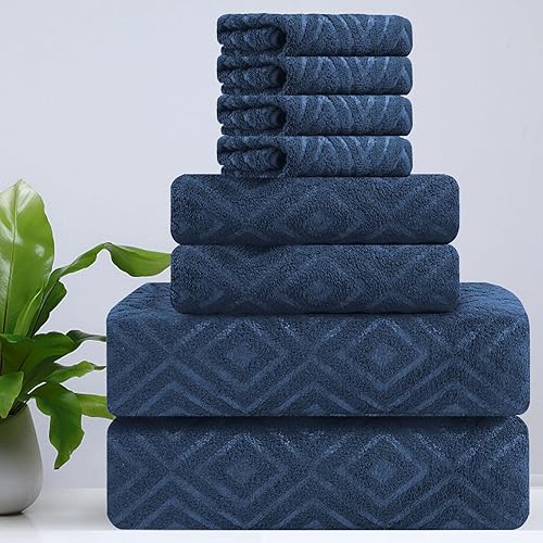 Miniatura 1 de CHINO Juego de 8 toallas de baño de gran tamaño, color azul marino, 2 toallas de baño grandes, 2 toallas de mano y 4 paños para la cara, juego de