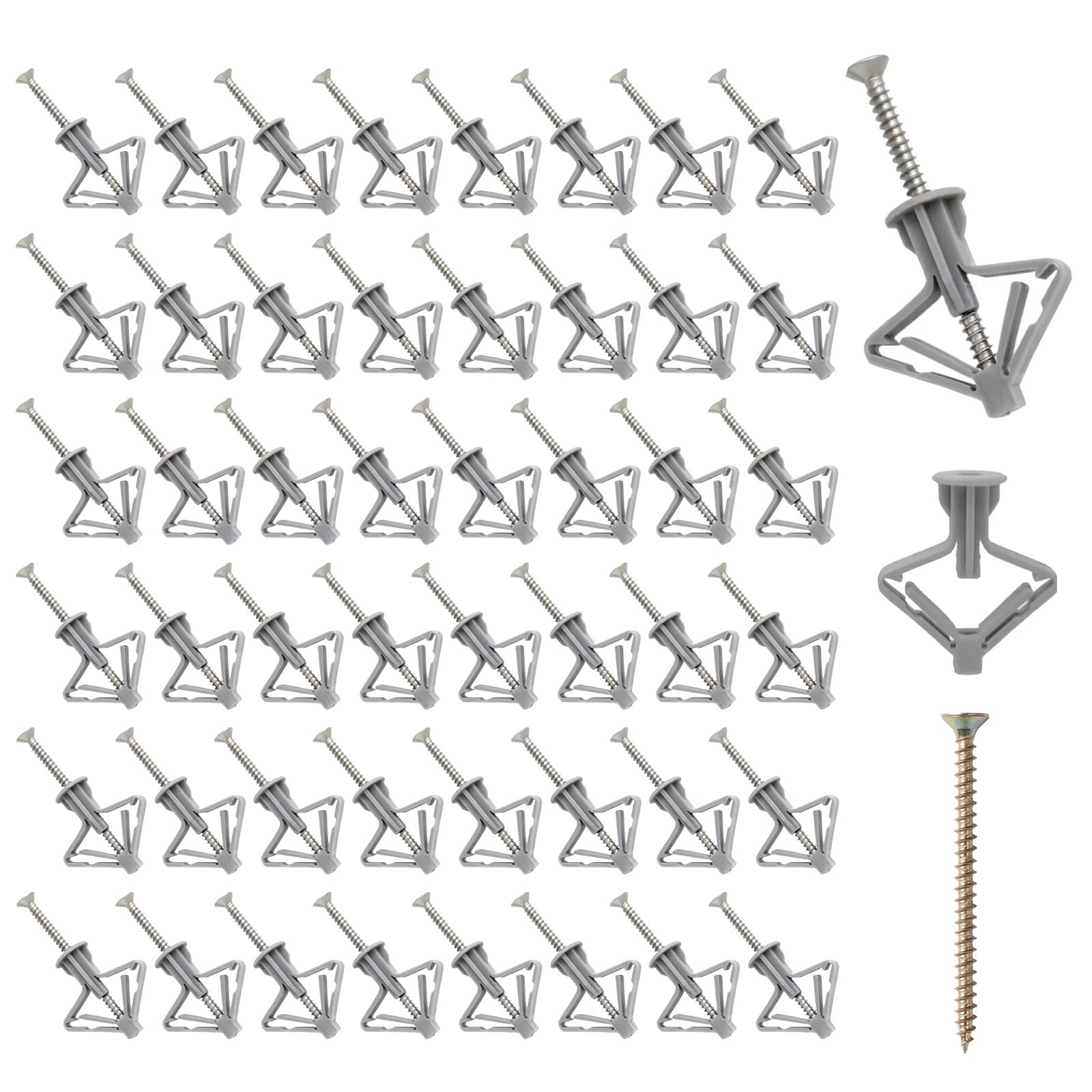 100Pcs Plasterboard Fixings, Plasterboard Wall Plugs, 50 Butterfly Plasterboard Raw Plugs and 50 Plasterboard Screws