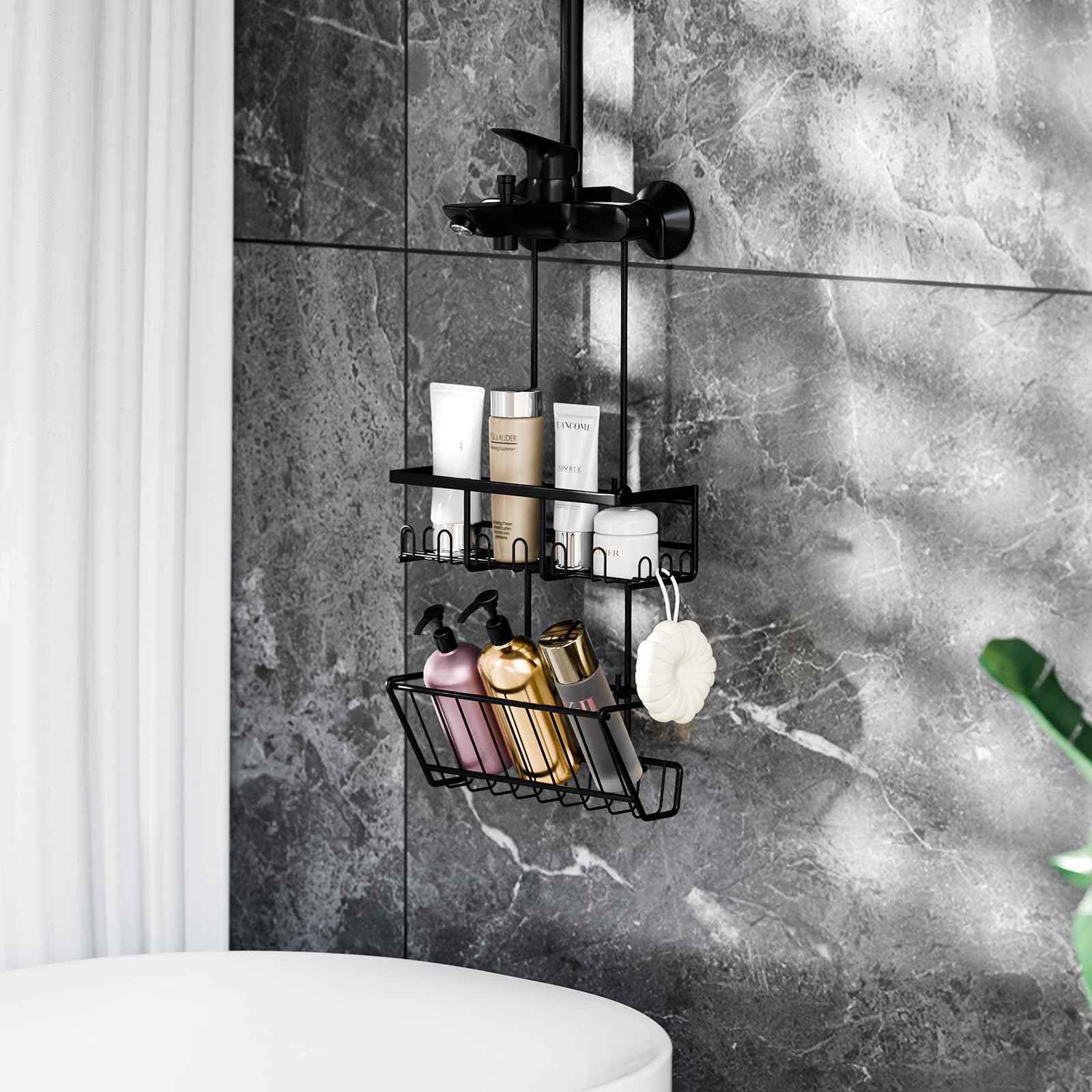 HouseUp Shower Caddy Hanging - Shower Shelf Basket No Drilling, Shampoo Holder for Bathroom Storage Rustproof Black - Image 2