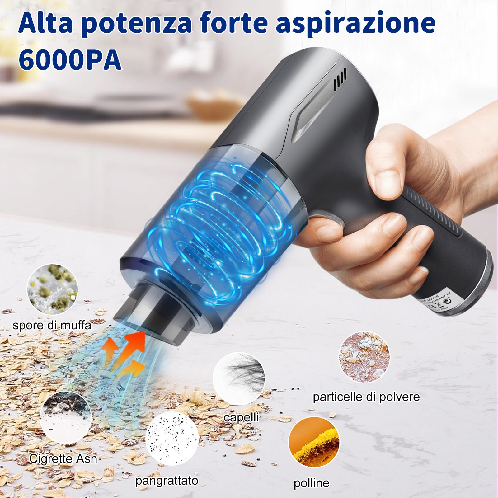 TENGWUDZ Aspirabriciole Senza Fili,3 in 1 Aspirapolvere Portatile per Auto.6000PA Mini Aspirapolvere per Auto, Lightweigt Auto Aspirapolvere Potente Cordless per Auto Cucina Casa Pulizia