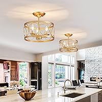 Vista 5 de LOOYD Lámpara de techo semiempotrada de 3 luces, lámpara de techo de granja para cocina, dormitorio, sala de estar, cocina, pasillo (dorado)