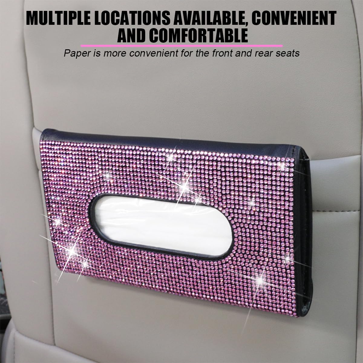 Bling Car Tissue Holder for Sun Visor Crystal Rhinestone Leather Vehicle Paper Towel Case Glitter Diamond Auto Napkin — view 4