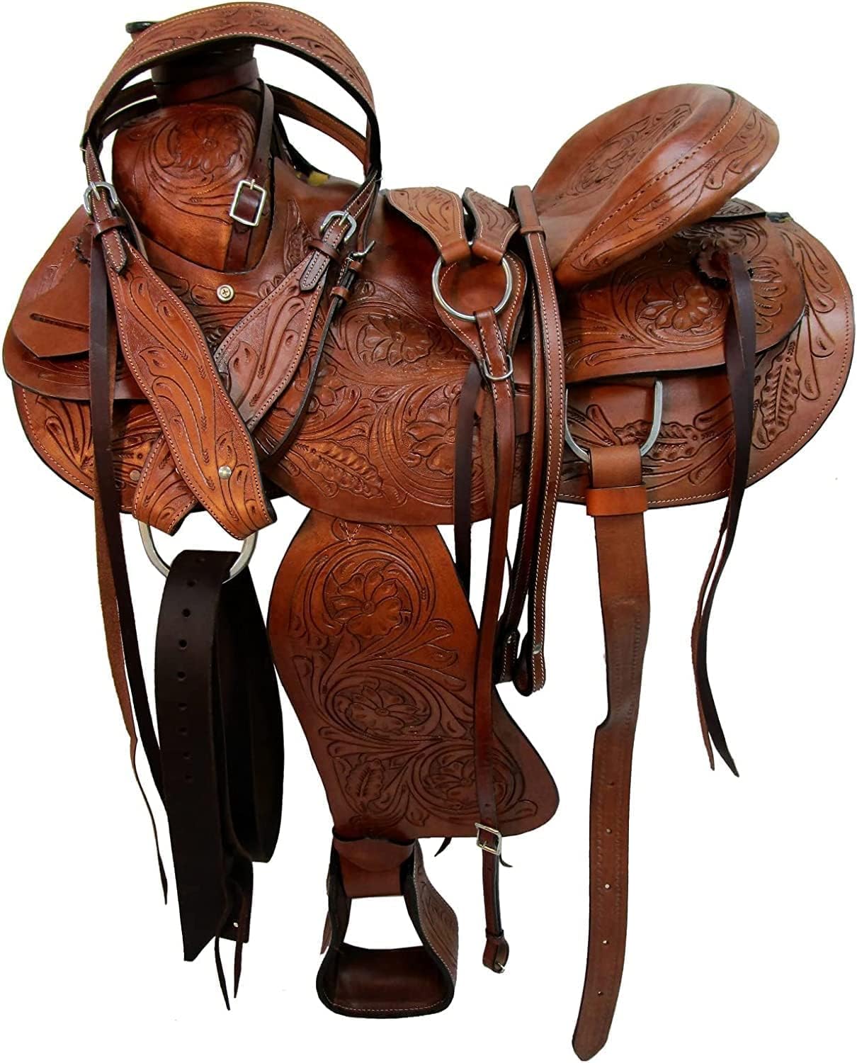 Big Horn Western Saddle Horse Floral Tooled Leather Roping