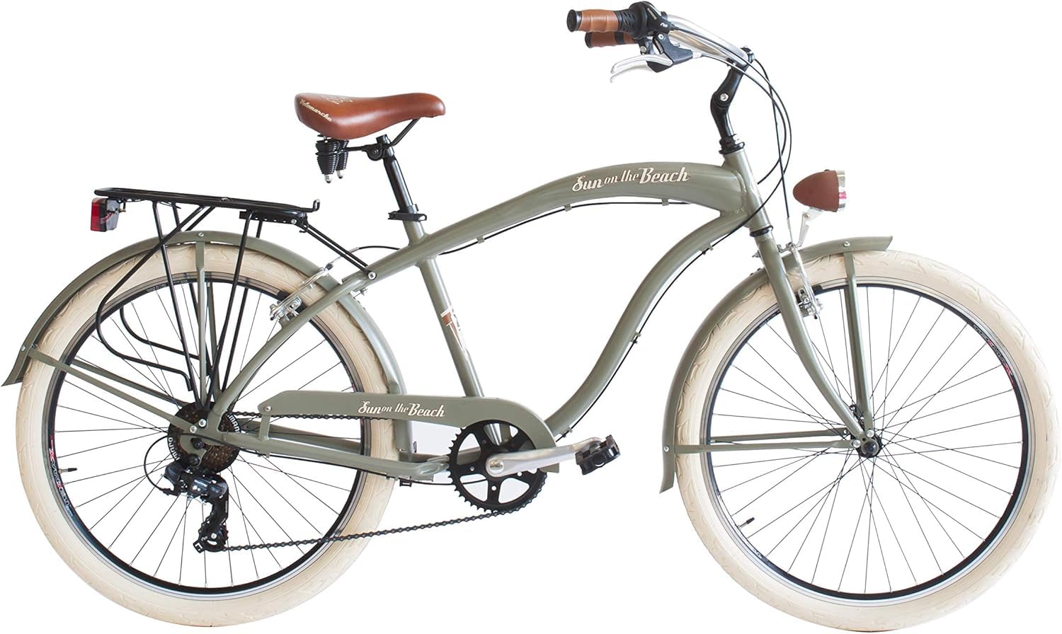 Via Veneto Bicicletta Cruiser Uomo Sun on the Beach 26" | Bicicletta da Passeggio| Bici da Città 6 Velocità, Telaio in Alluminio, Parafanghi, Luci LED e Portapacchi