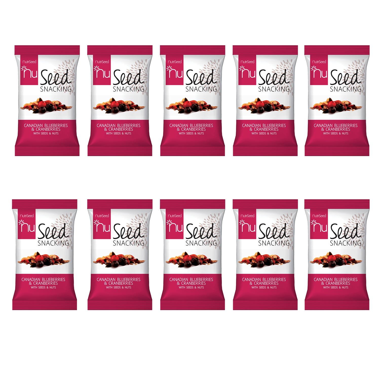 NutriSeed NuSeed Snacking Canadian Blueberries & Cranberries w/Seeds & Nuts - High in Dietary Fibre & Protein - Gluten-Free - Sunflower/Pumpkin/Cashew/Almond/Raisins/Goji Berry - 10x30g