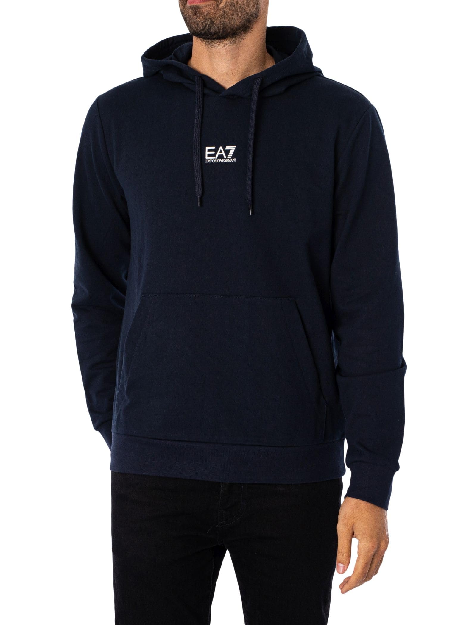 Emporio Armani Ea7 Blue Hoodies, Male, S, Core Identity Cotton Hooded Sweatshirt