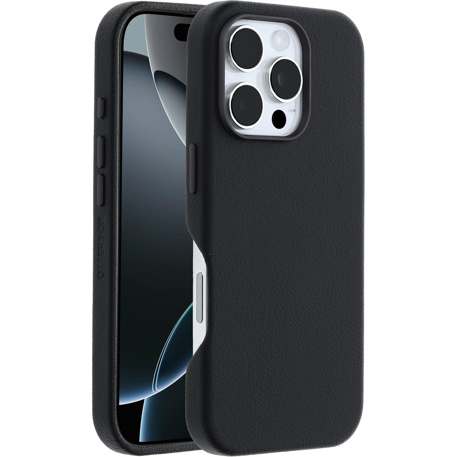 OtterBox Symmetry Series Cactus Leather MagSafe Custodia per iPhone 16 Pro, custodia protettiva sottile antiurto, a prova di caduta, testata 3x vs norme MIL-STD 810G, Nero