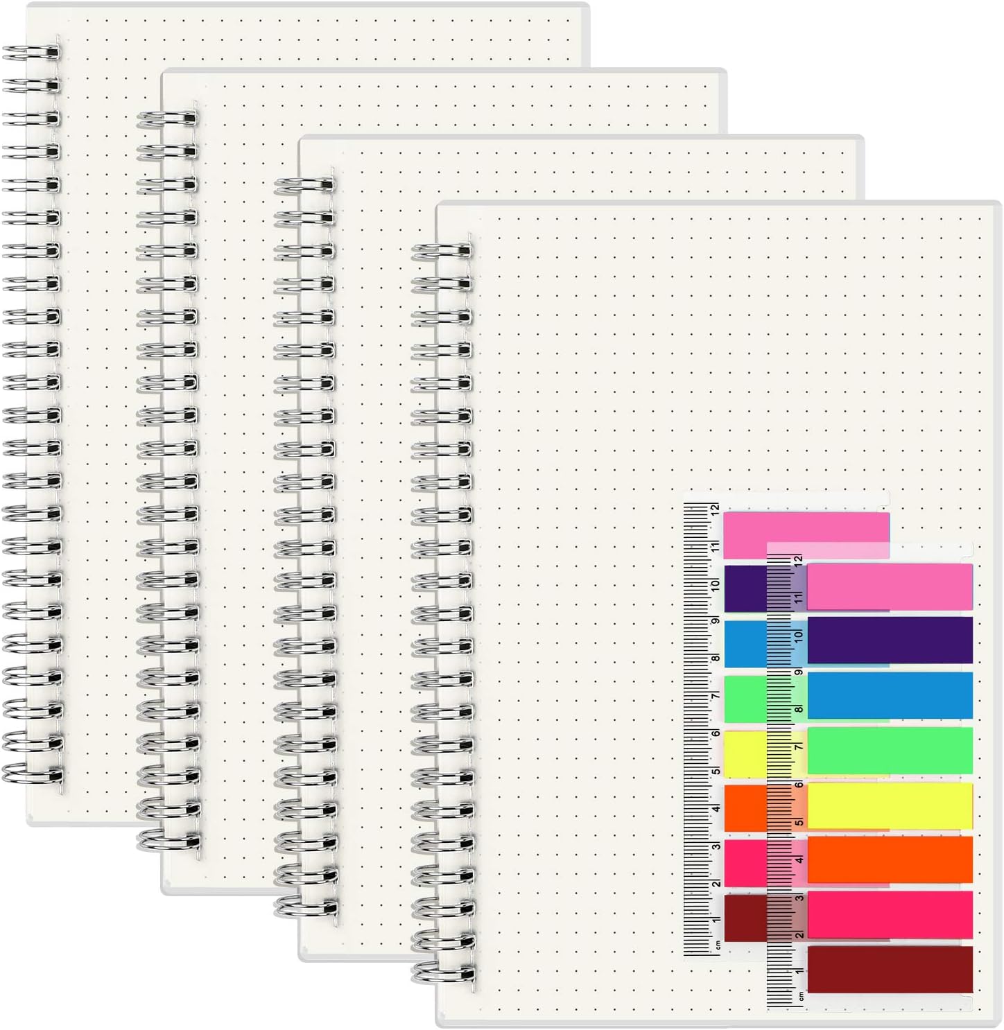 EOOUT 4 Packs Bullet Journals A5 Dot Grid Notebooks with 640 Pages, 5.5"x 8.5" 100gsm Thick Dotted Paper , 2pcs Neon Color Page Markers, for Office, School Supplies