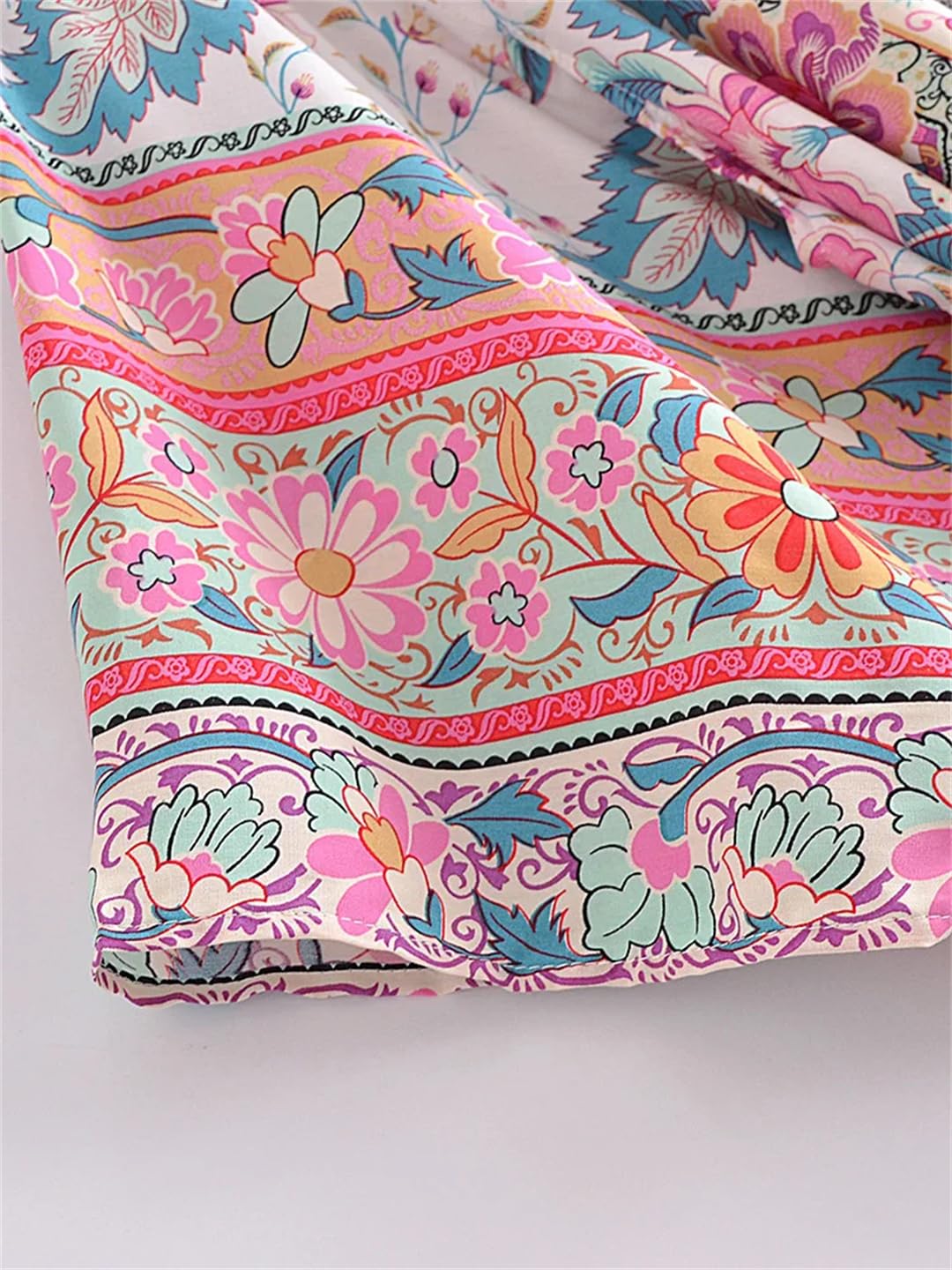 Disimlarl Kimono bohemio con estampado de manga murciélago para mujer, cuello en V, borla, manga larga, para cubrir el bikini