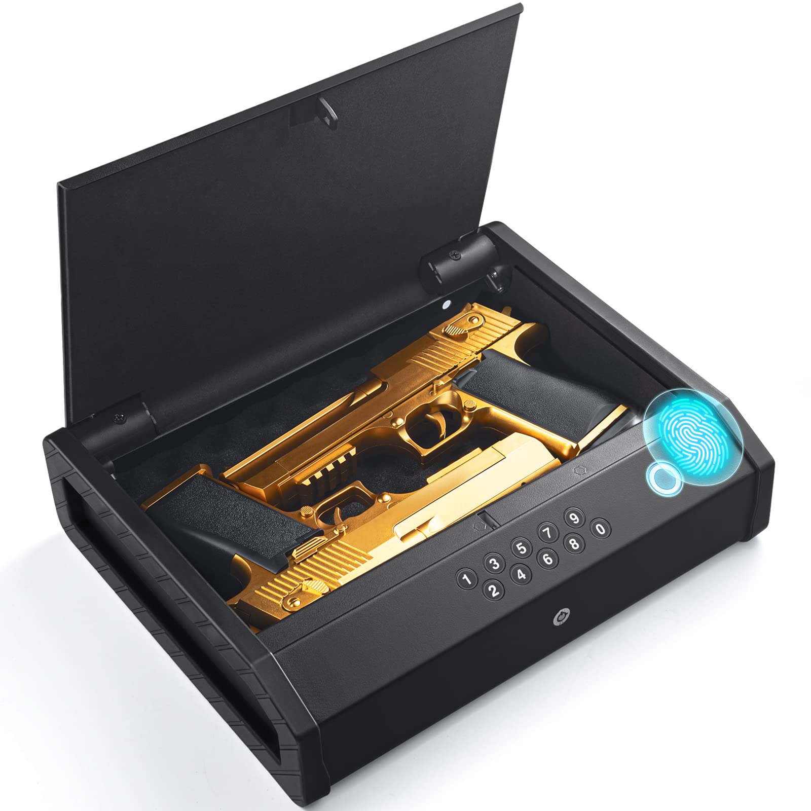 Photo 1 of Gun Safe with Fingerprint Identification - Quick-Access Pistol Safety Case with Key Pad, Smart Handgun Lock Box for Home Car Room