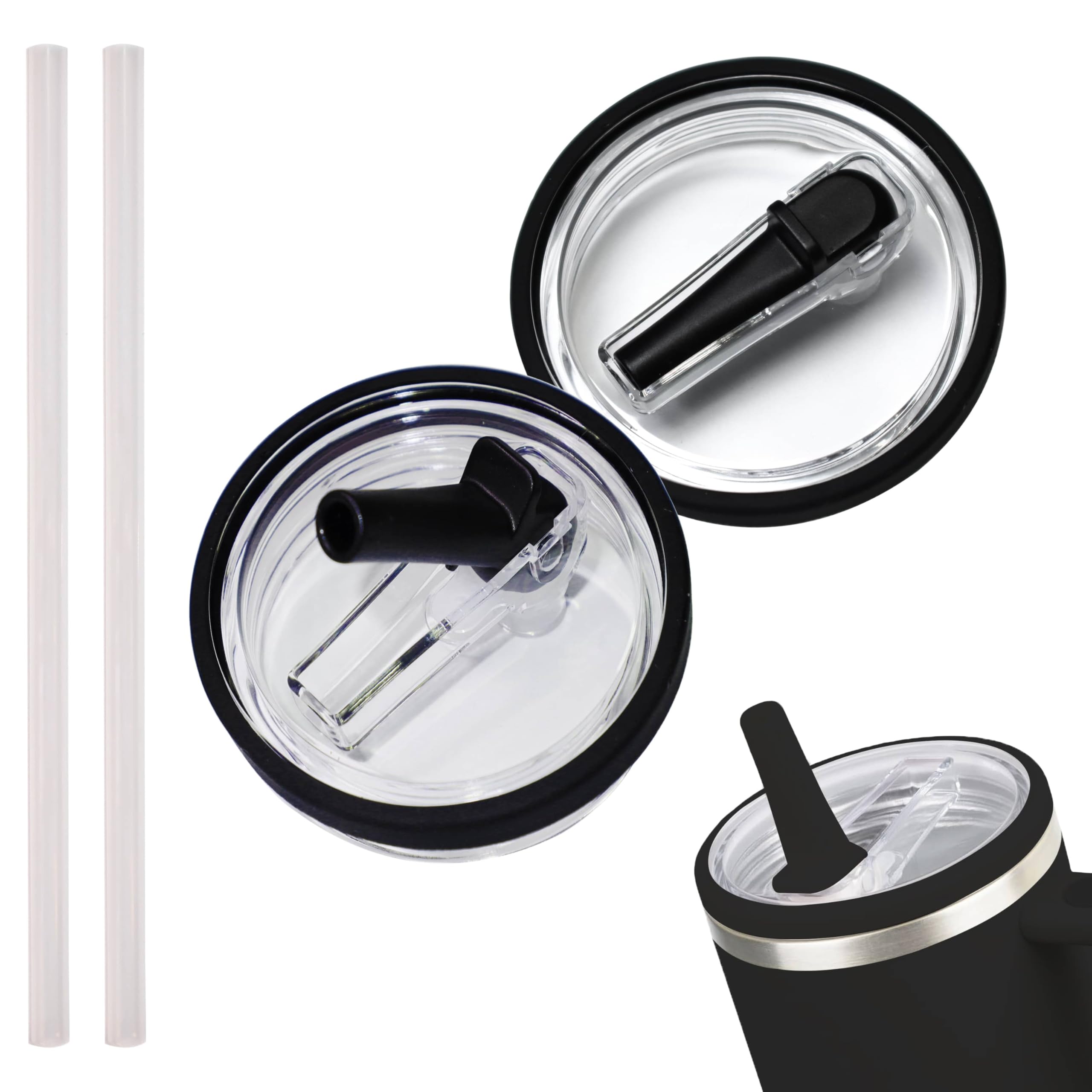 2 Pack 40 oz Tumbler Lid Replacement Fit for Stanley Cup, Leak Proof Spill Proof Flip Straw Lids Travel Tumbler for Stanley Quencher H2.0 Accessories Reusables Tumbler Cover (Black)