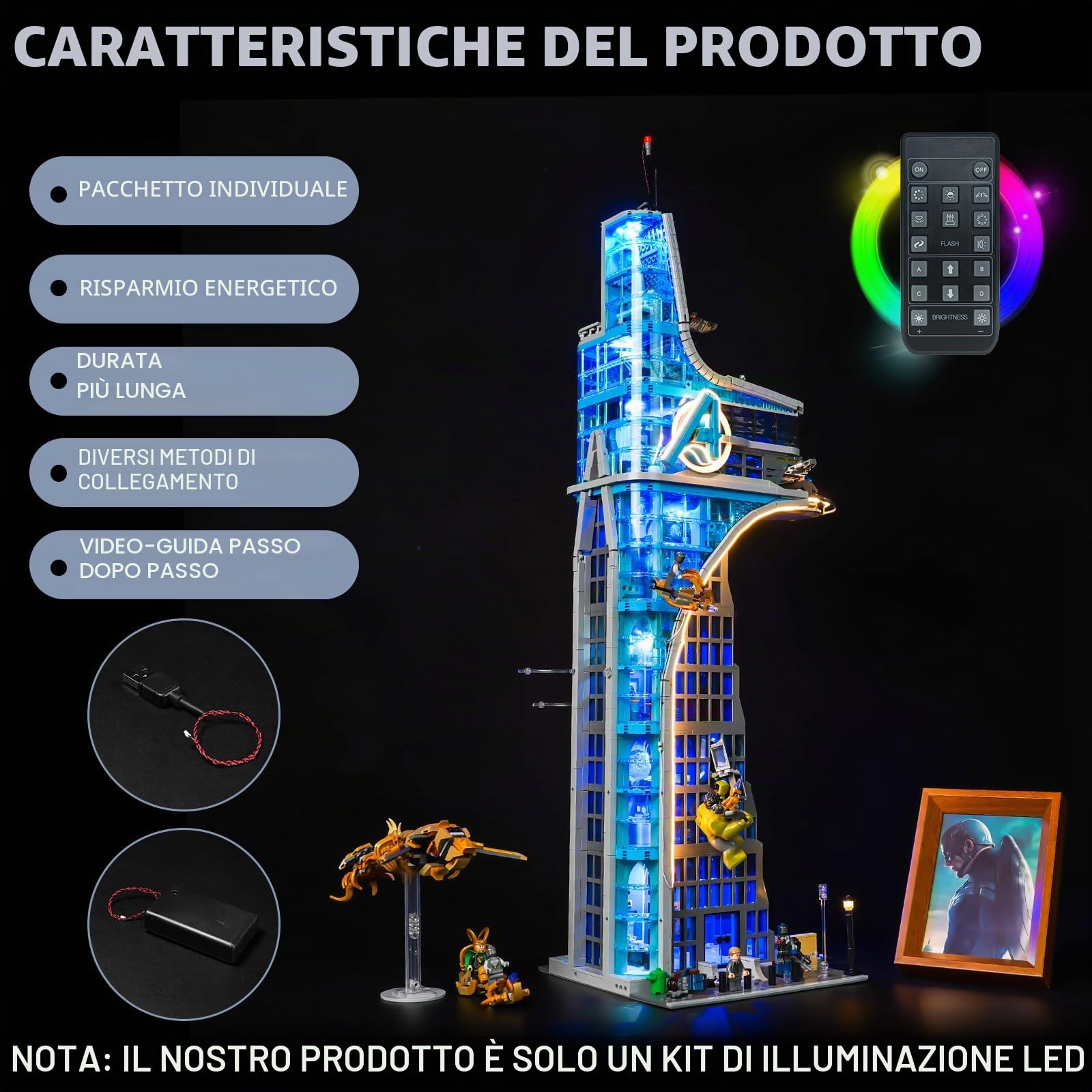 Set di luci a LED con telecomando compatibile con Lego Super Heroes 76269 Avengers Tower (non modello), set di illuminazione decorativa per giocattoli creativi Avengers Tower