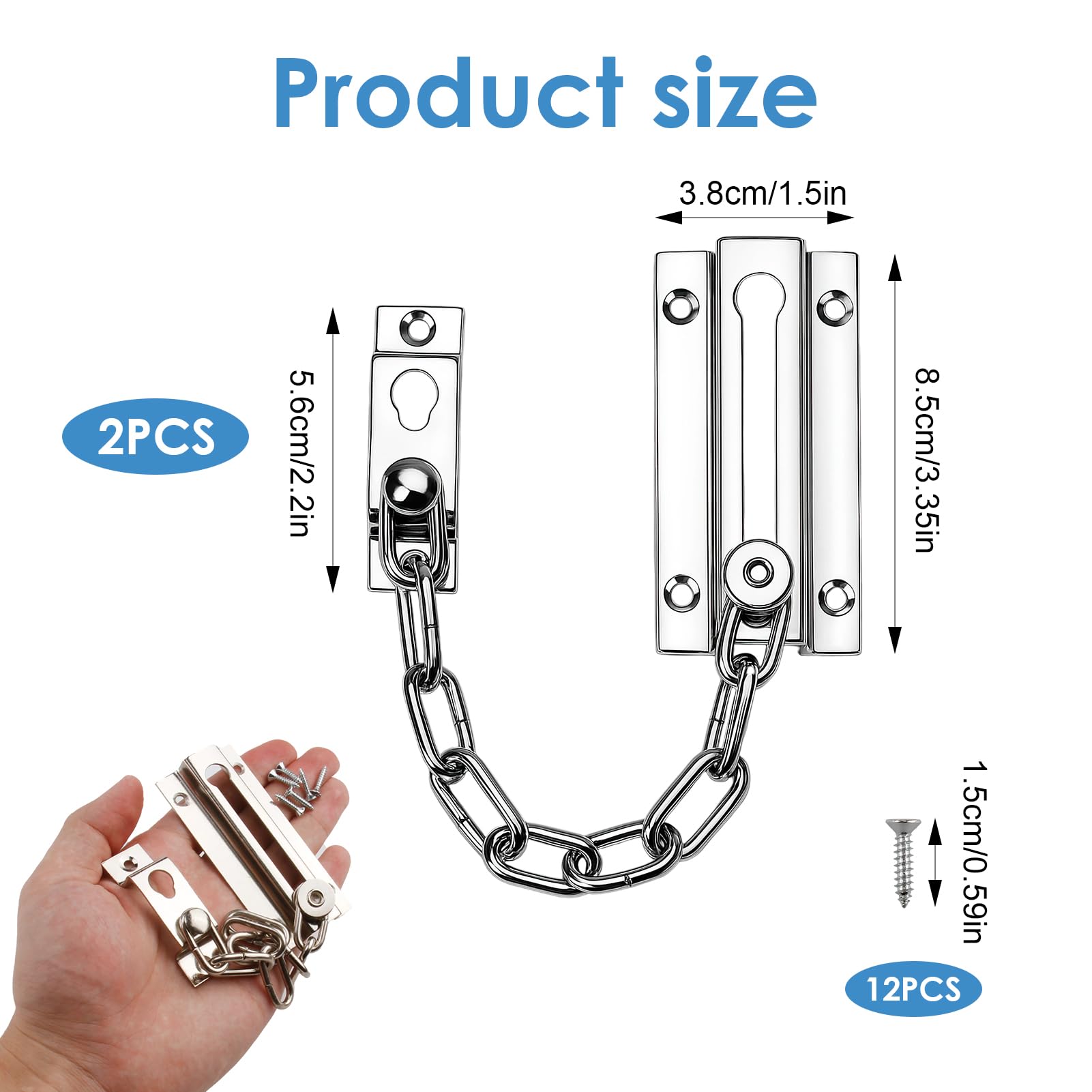 2PCS Door Chain Stainless Steel Lock for Internal Front Door Nickel Plated Door Security Chains with Screws - Image 2