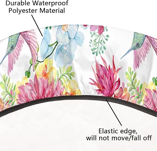 Miniatura 5 de AUUXVA Mantel de primavera con bordes elásticos y hojas de colibrí para mesa redonda, antideslizante, impermeable, 100% poliéster, fácil de limpiar,