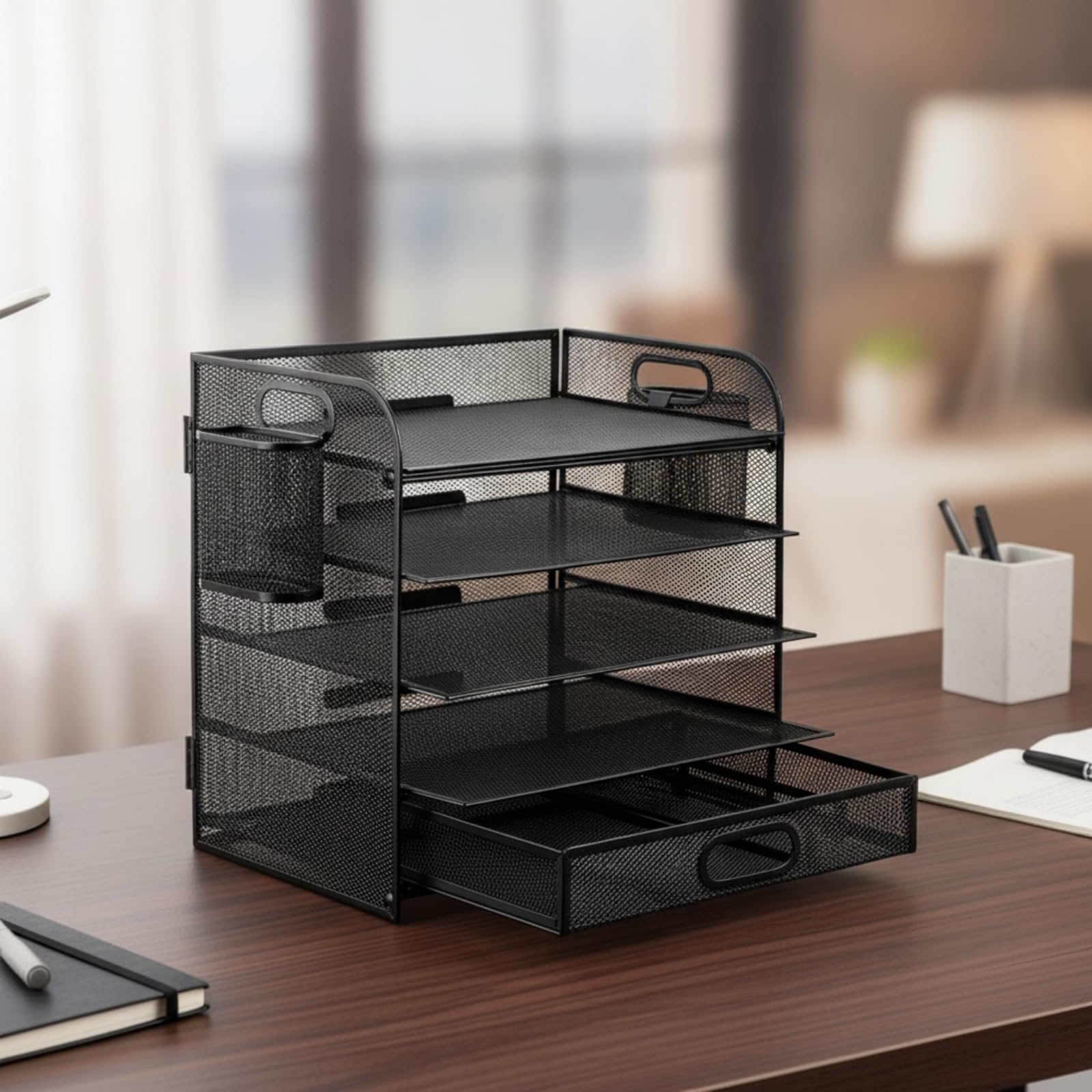 Milageto Organizador Oficina Varios Niveles | Diseño que Ahorra Espacio, Organizador Archivos Escritorio con Cajón Extraíble, Ventilado, para Estudio