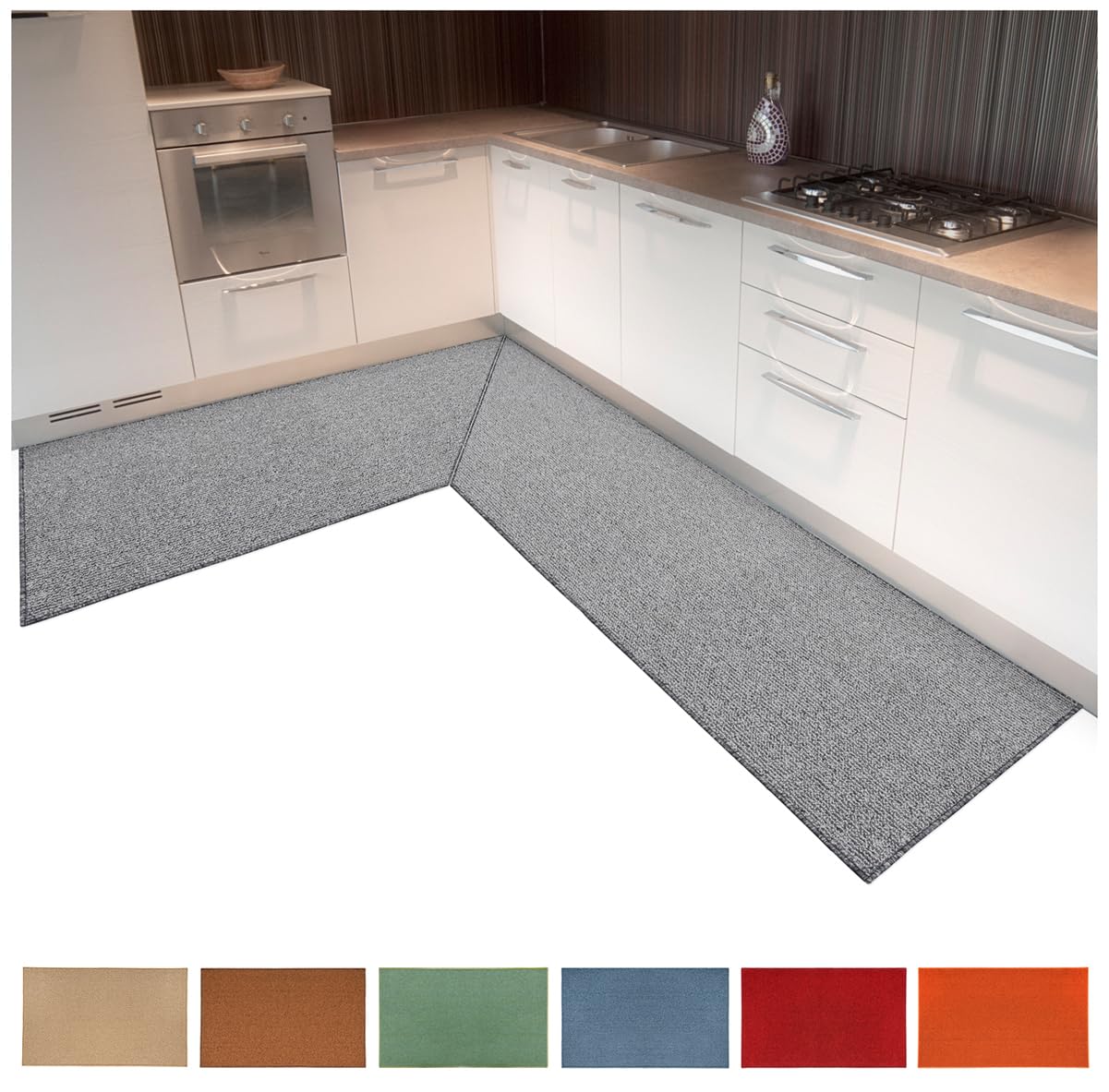 emmevi - Alexa - Tappeto per Cucina Angolare Personalizzabile Tappeto Cucina Antiscivolo Lavabile Assorbente 100% Made in Italy Tappeto da Cucina Angolare Disponibile Fino a 350 Cm
