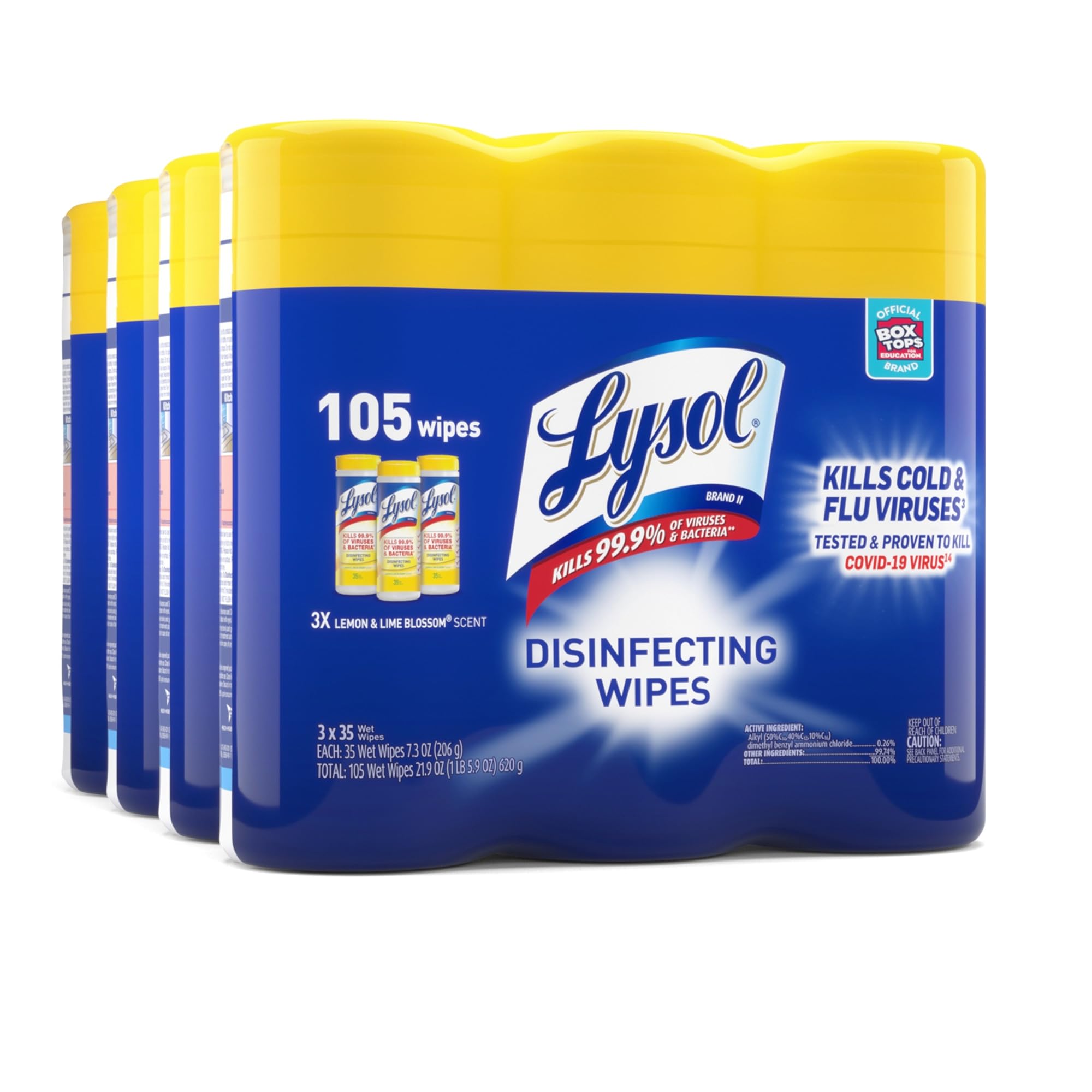 Disinfecting Wipes, Lemon & Lime Blossom, 105 Wipes (3 Packs of 35 Wipes)