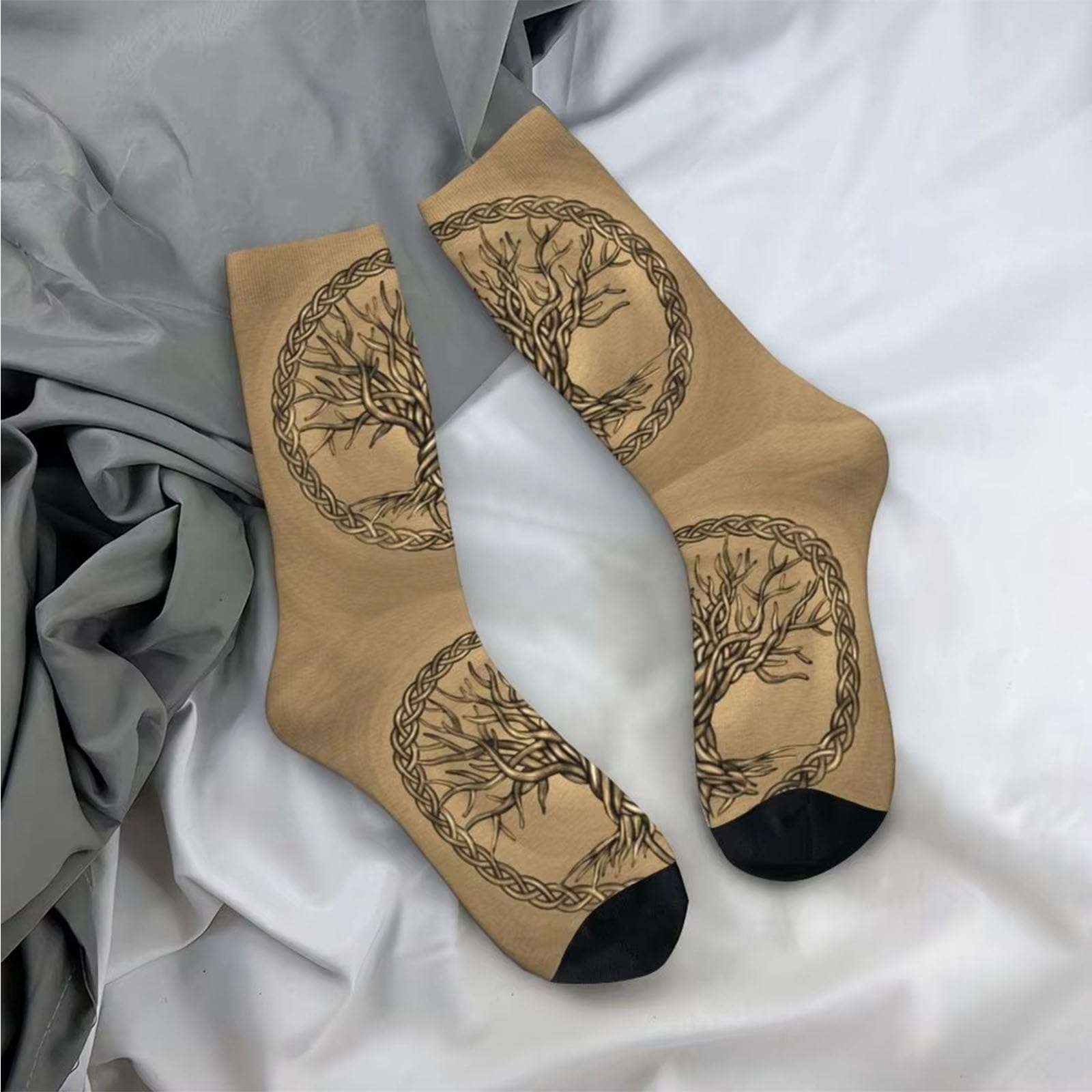 Herrensocken, Vegvisir Valknut und Baum Des Lebens Totem Socken, Feuchtigkeitsableitend Gepolsterte Kompressionssocken