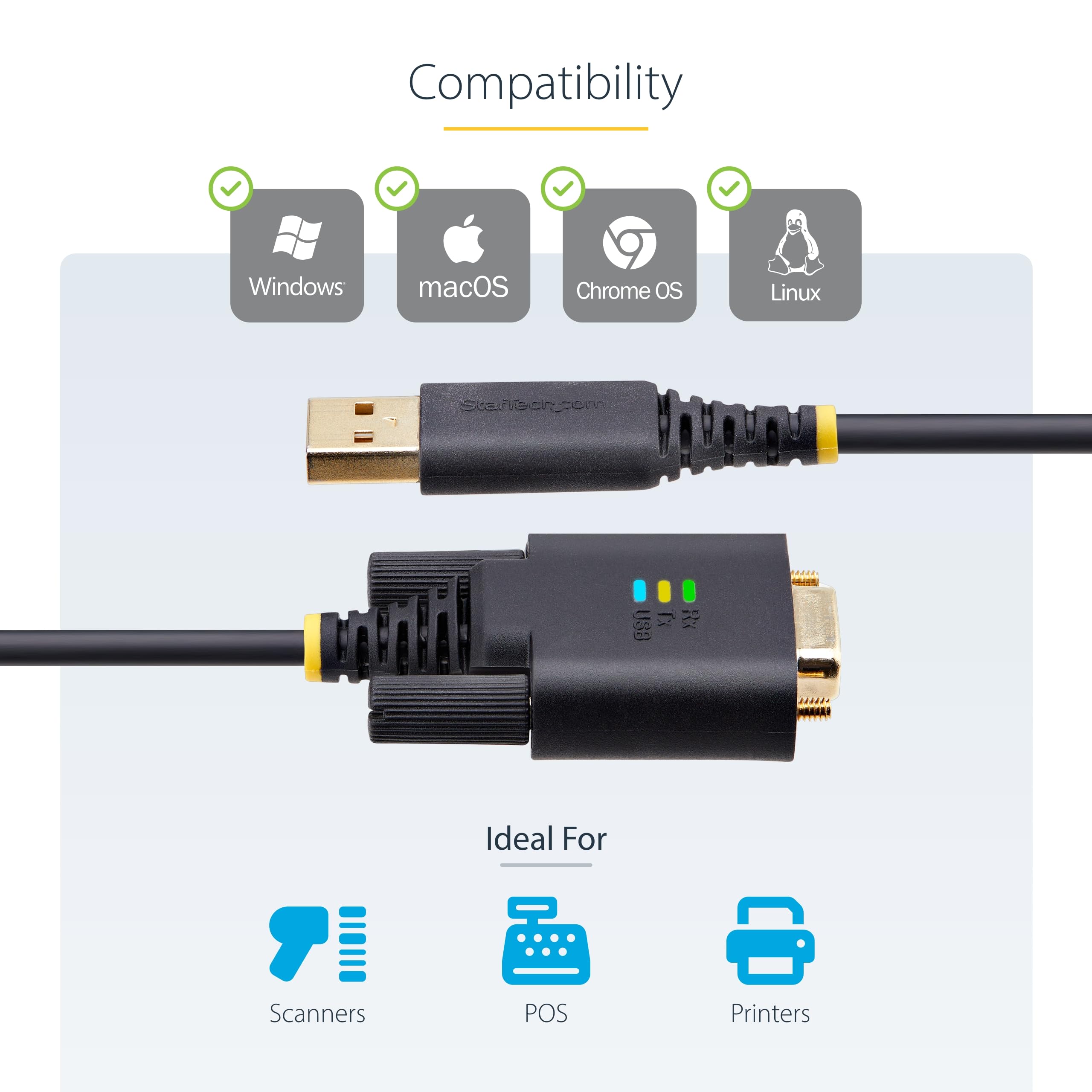 StarTech Cavo USB a Seriale Null Modem RS232 DB9 1m con Chip FTDI, Retention COM, Indicatori LED, Viti e Dadi DB9 Intercambiabili