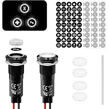 2pcs 12mm Metal LED Indicator Light, 12-24V DC IP67 Waterproof Signal Lamp 180 Interchangeable Symbols Dashboard Warning Light for Automotive, Marine Industrial Use White Lamp Die-Cast  [Energy Class G]