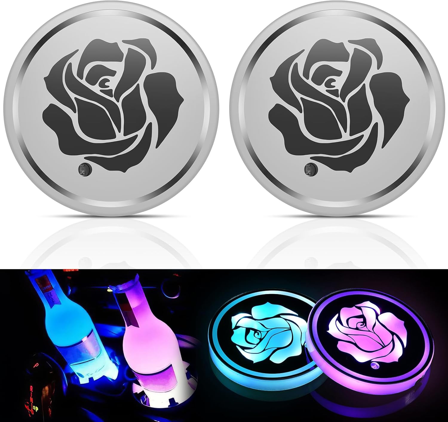 Domensi 2 Pcs LED Cup Holder Lights for Car Light up Car