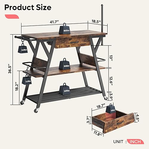 Miniatura 8 de Bestier Estación de barra de café, carrito de isla de cocina con almacenamiento, carrito de café con cajón, soporte para toallas de papel y ruedas