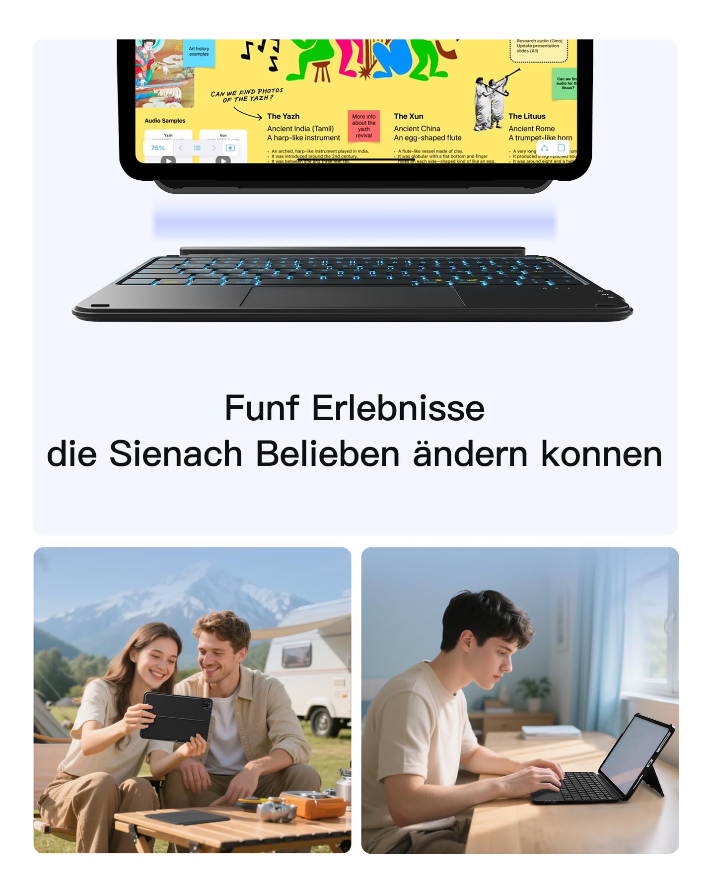 Inateck Hülle mit Tastatur Ultraleichte für iPad 11 (A16 2025)/10 Gen,iPad Air 11" M4/M3/M2 (2026/2025/2024),Air 5/4,Pro 11 4/3/2/1,Abnehmbar,7FarbigerBeleuchtung,Tarckpad,QWERTZ,AceTouch KB04122-RGB