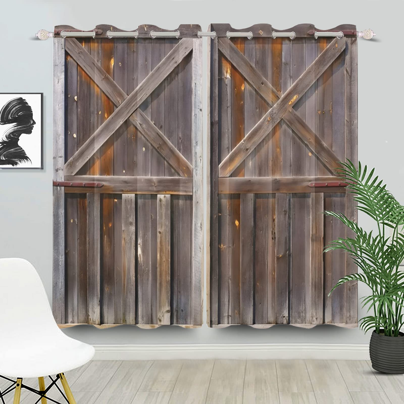 DORCEV Rustic Wooden Curtains Vintage Wood Barn Door Window Curtains Old Garage Door American Native Country Farmhouse Rural Farm Style Living Room