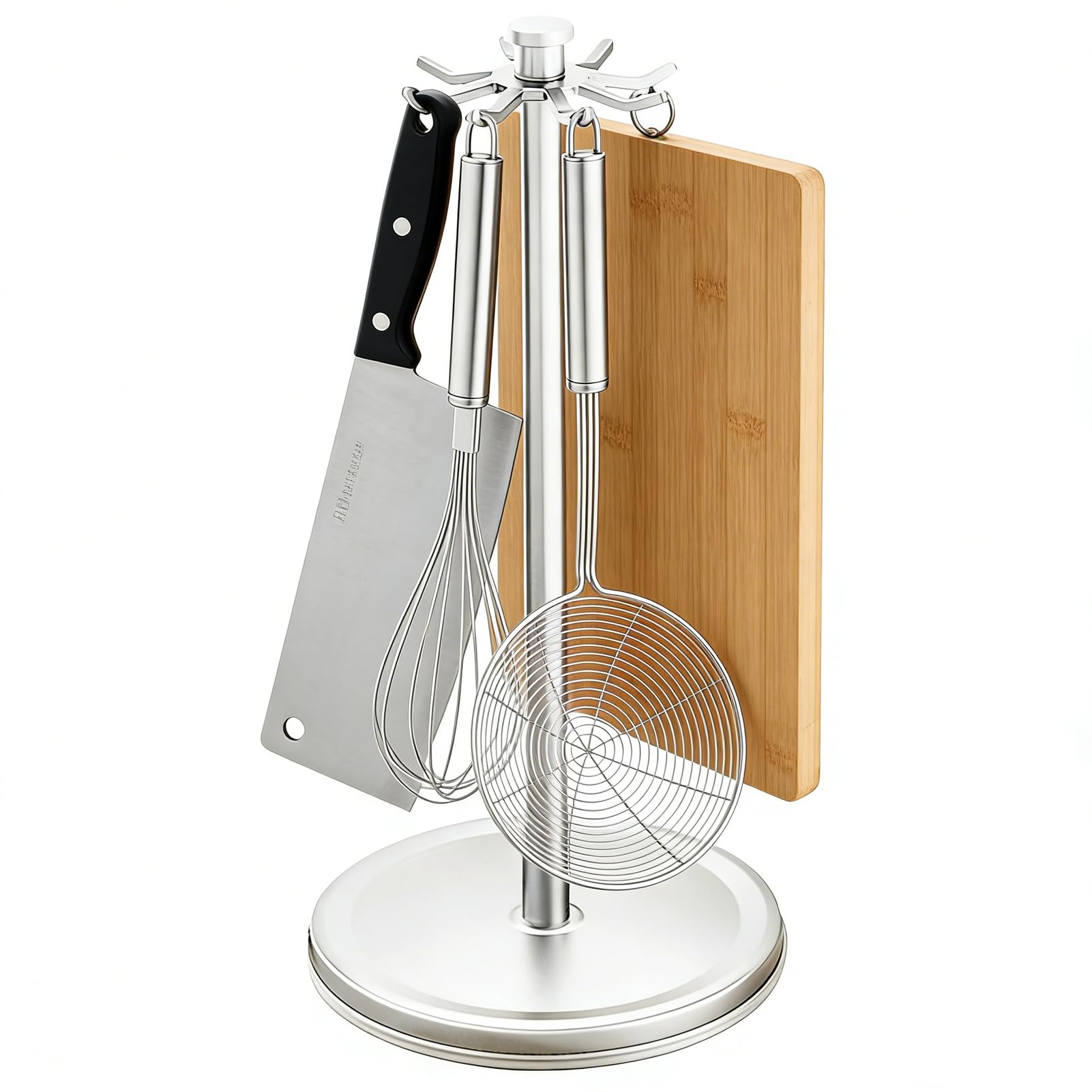 Support rotatif pour ustensiles de cuisine à 6 crochets noirs pour louche et spatule