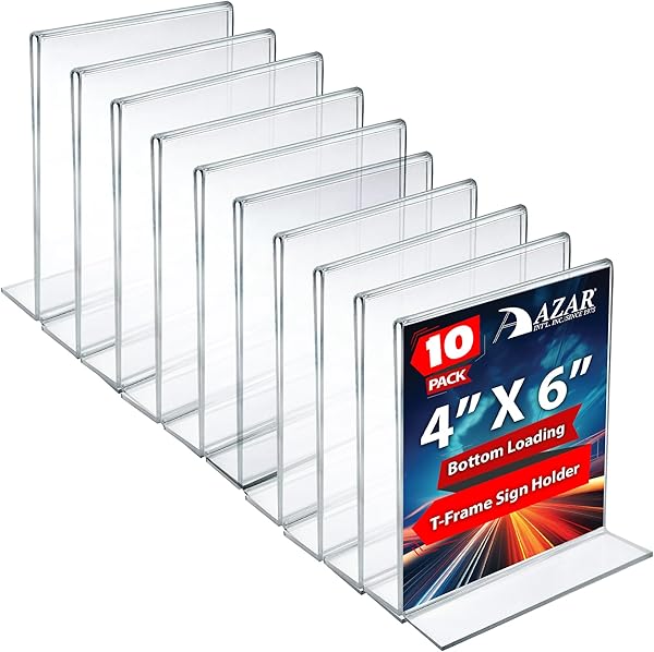 Azar 4x6 vertical double-sided acrylic T-shape sign holders ten-pack