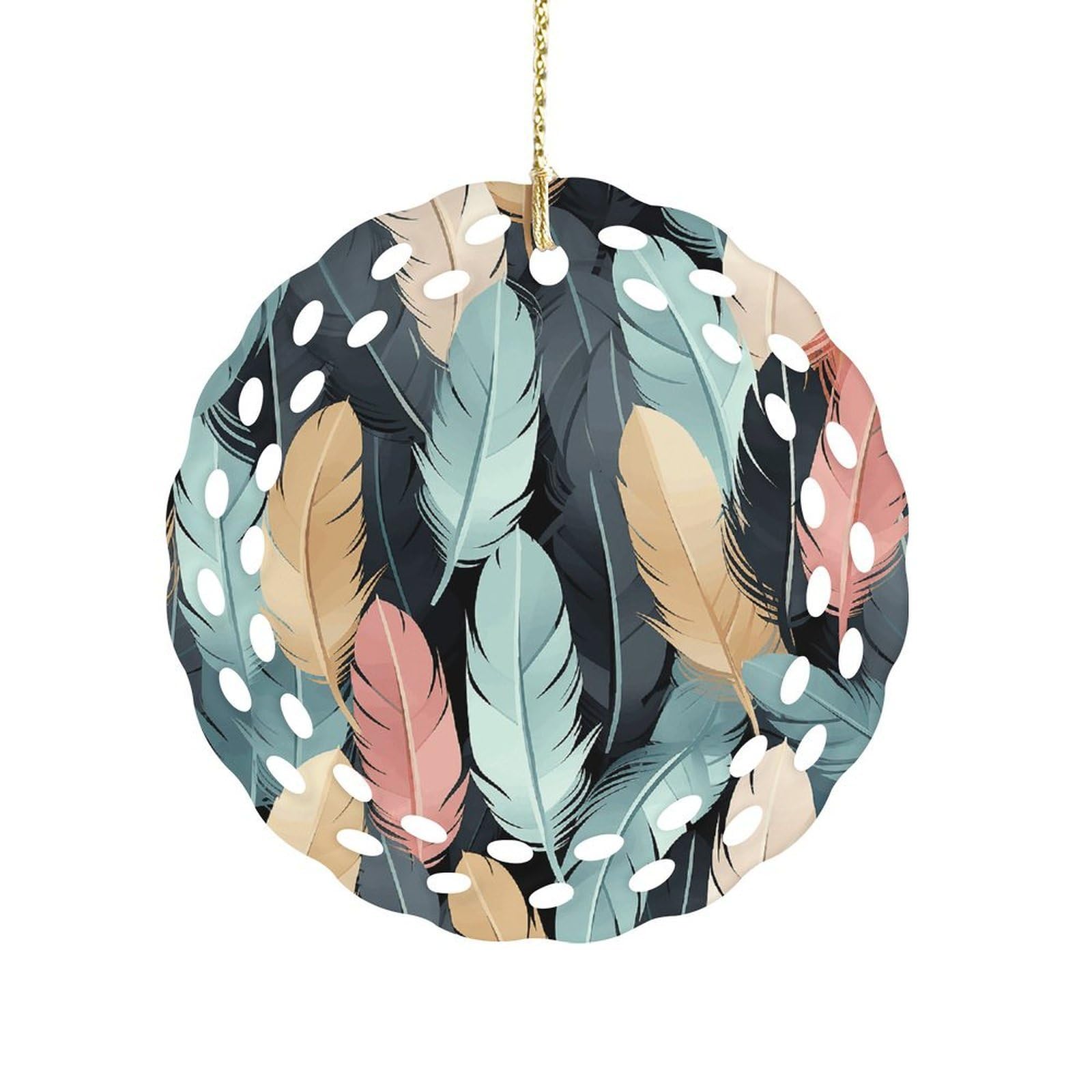 Fodpand Women's Style Feather Ceramic Ornament For Home Decor 3.2" Round Tree Decoration Christmas Ornaments For Men Double-Sided Design