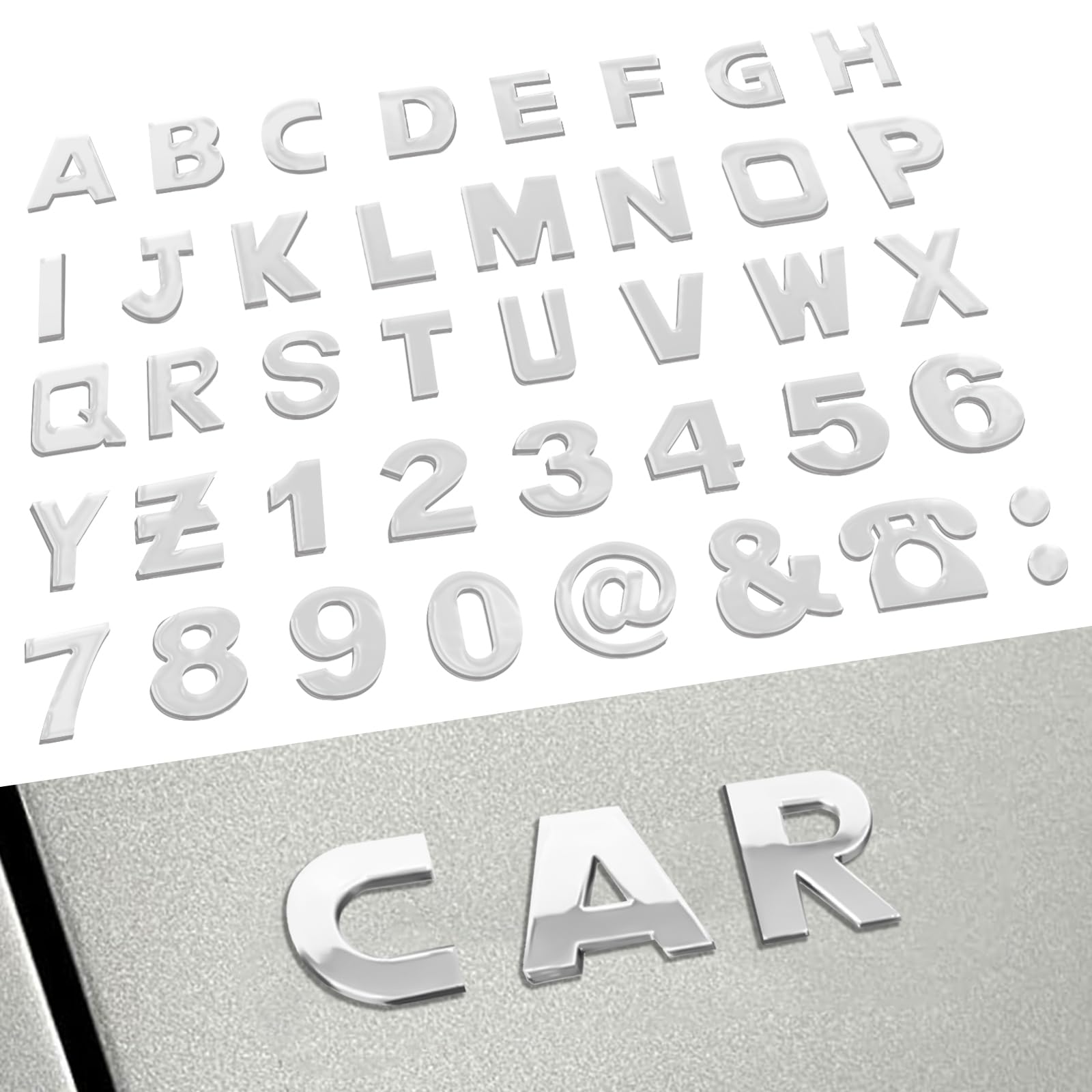 40PCS Custom Car Decal, 3D Chrome Letters Emblem, DIY Adhesive Number Symbol Badge, Vehicle Logo Stickers and Decals for Car Side Rear Trunk and Wall Decor Outdoor, Automotive Accessories