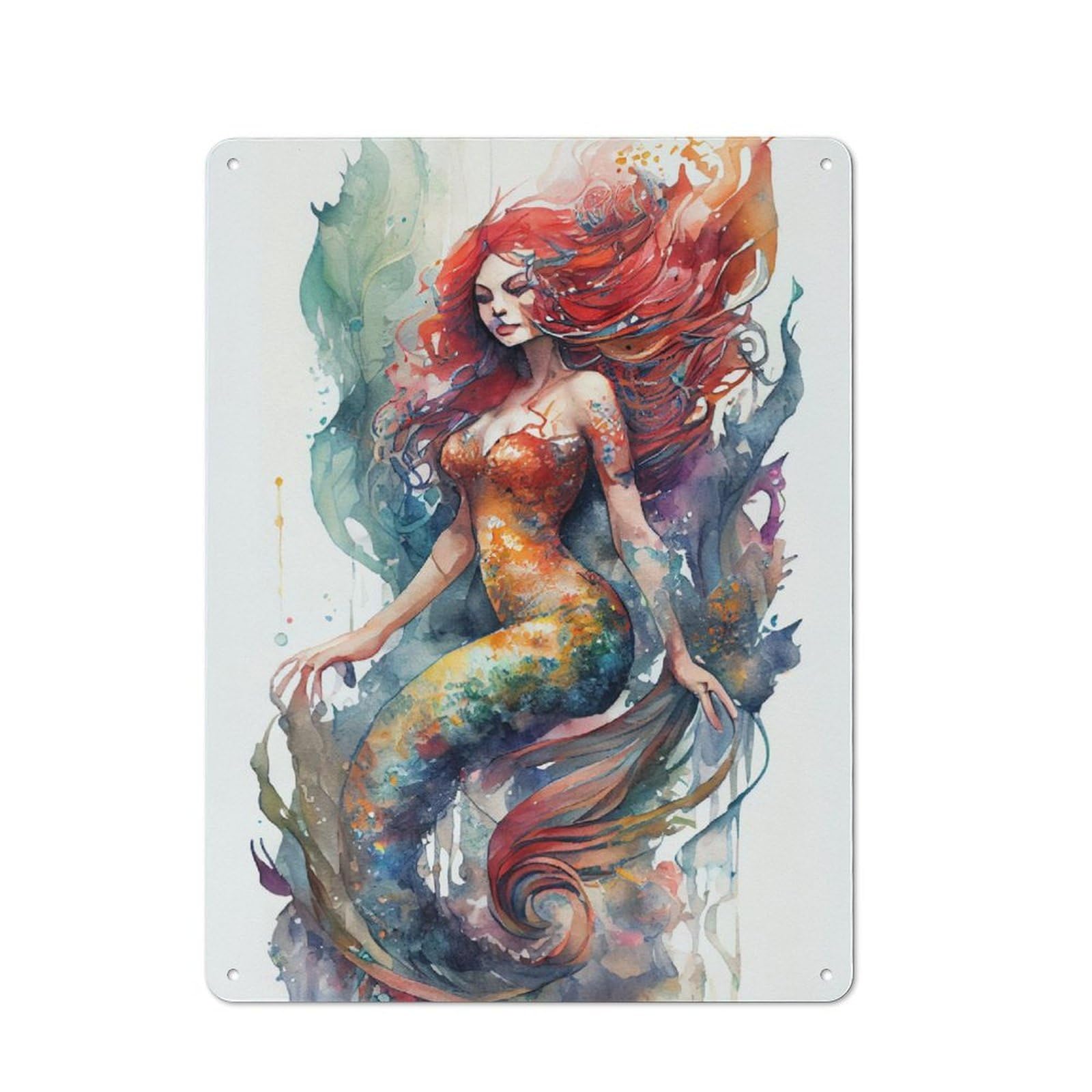 Metal Sign 40x30cm with Mermaid Watercolor for Garage Wall, Vintage Decor, Winter Wall Decor for People Furnishing A Garage