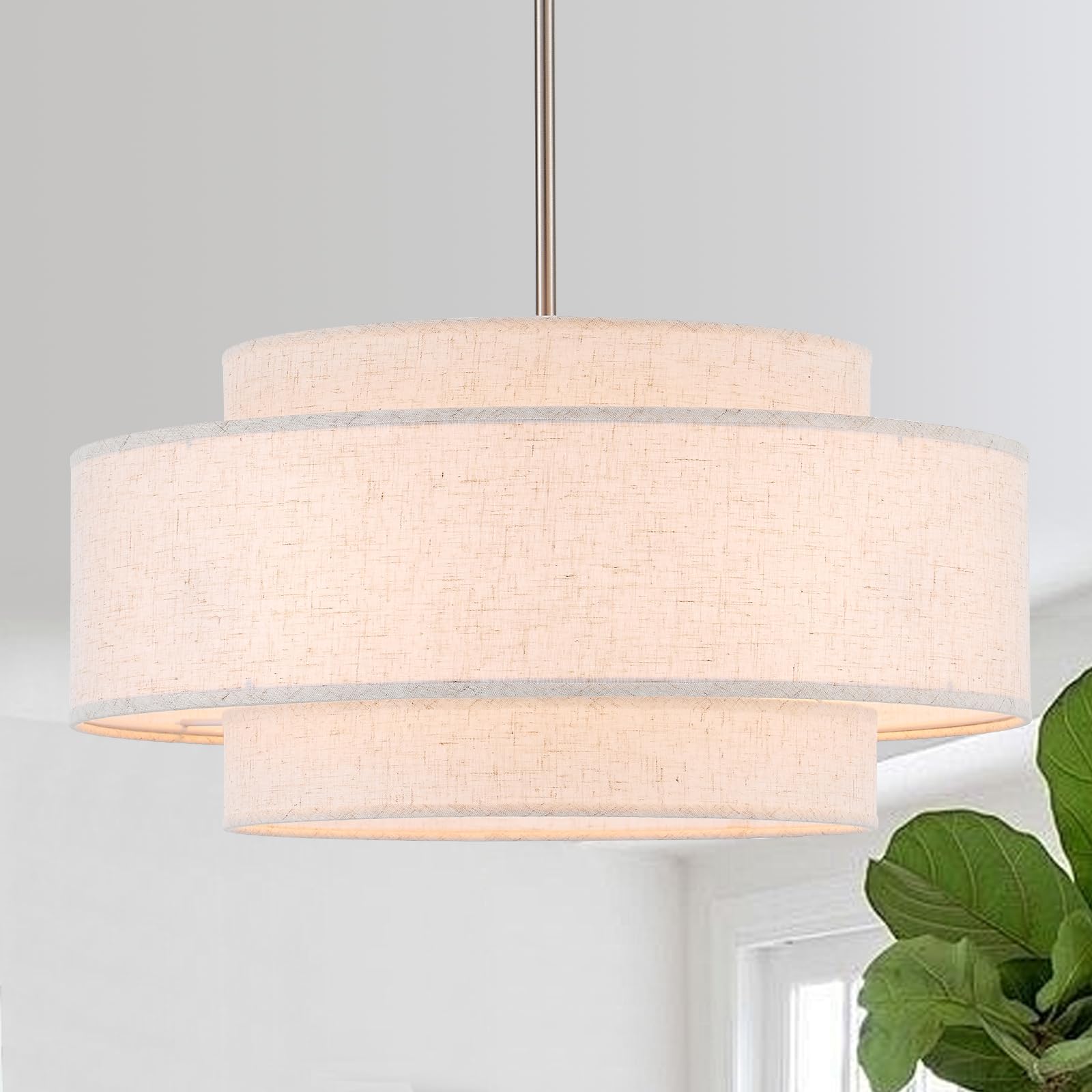 19.7" Modern Linen Drum Chandelier, 4-Light Chrome Light Fixture
