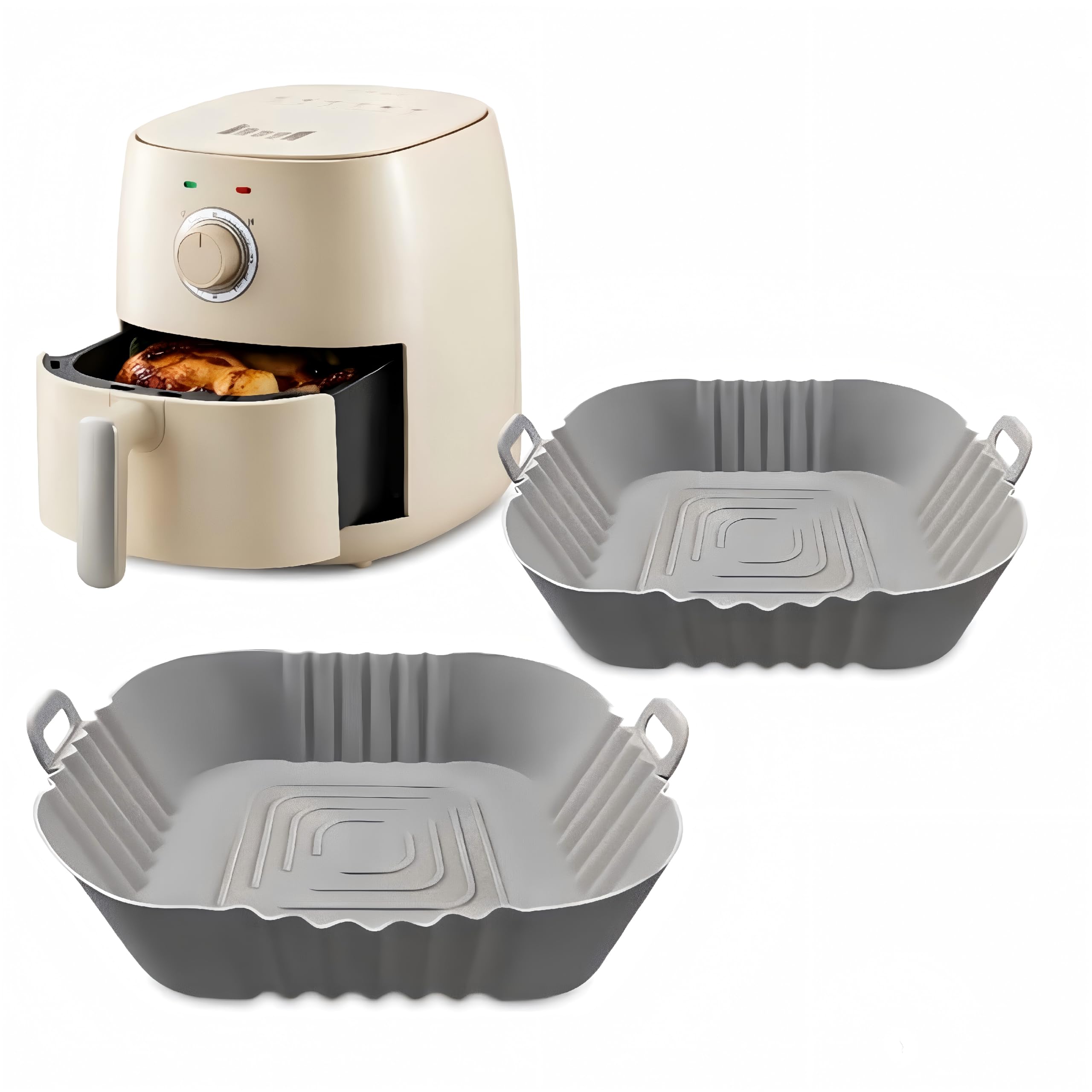 ANBOO 2Pcs Square Silicone Air Fryer Liners, Reusable for Ninja Double Stack 7.6L SL300UK, Heat Resistant Air Fryer Accessories, Non-Stick Pot Tray for Clean Cooking ﻿