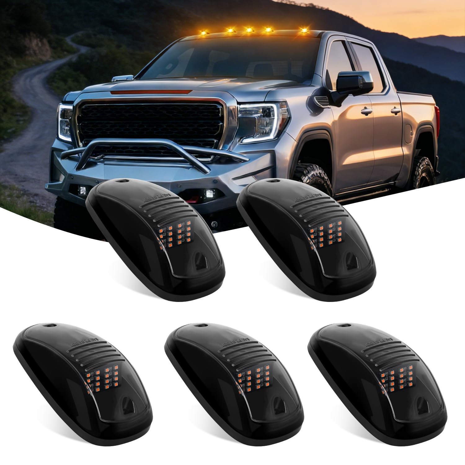 Nilight Cab Roof Marker Light 5 PCS 16 LED Smoked Lens Amber Top Clearance Lights Kit Waterproof Surface Mount for Ford Dodge Ram SUV POV Pickup Trucks