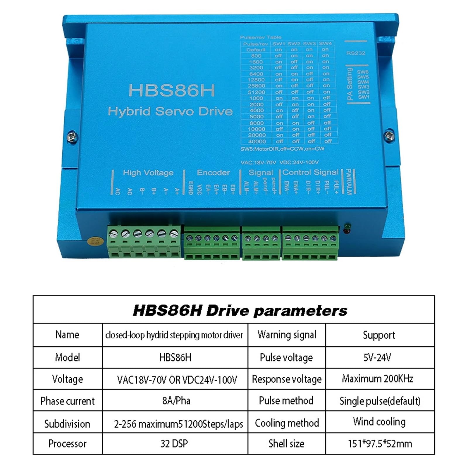 Controlador de servomotor HBS860H / HBS86H / HSS86 AC 20-80V DC 30-110V 8A Soporte de ventilador independiente motor de circuito cerrado Nema34(1pc DM860)