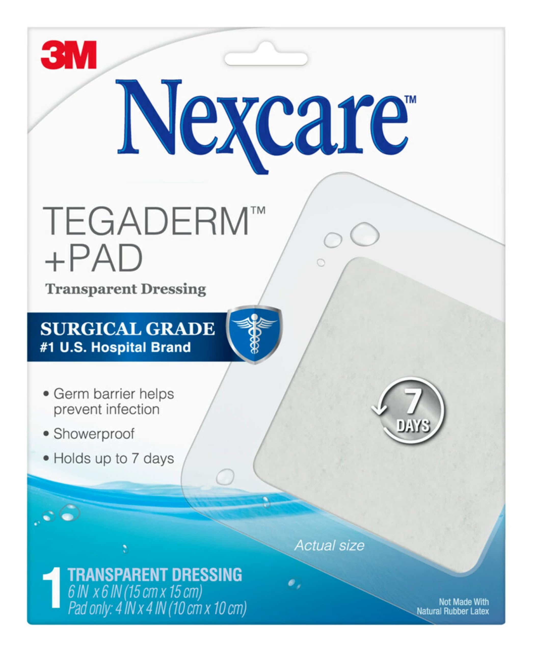 Nexcare Tegaderm Transparent Dressing w/Pad, Surgical Grade The #1 Hospital Brand, Provides protection to minor burns, cuts, blisters and abrasions, 1 Ct, 6 In X 6 In