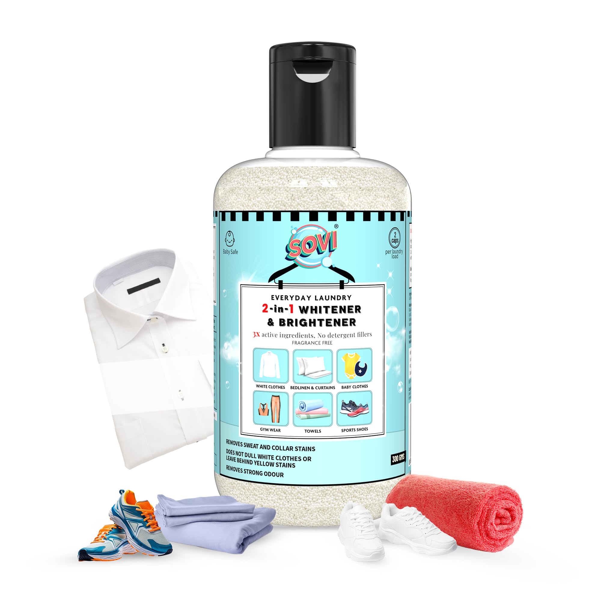 2-in-1 Fabric Whitener & Brightener Powder – Odour-Free, Colour-Safe Laundry Care for Baby Clothes, Towels, Gym Wear & Bed Linen | Machine Wash Friendly, Gentle on Fabrics | 300g