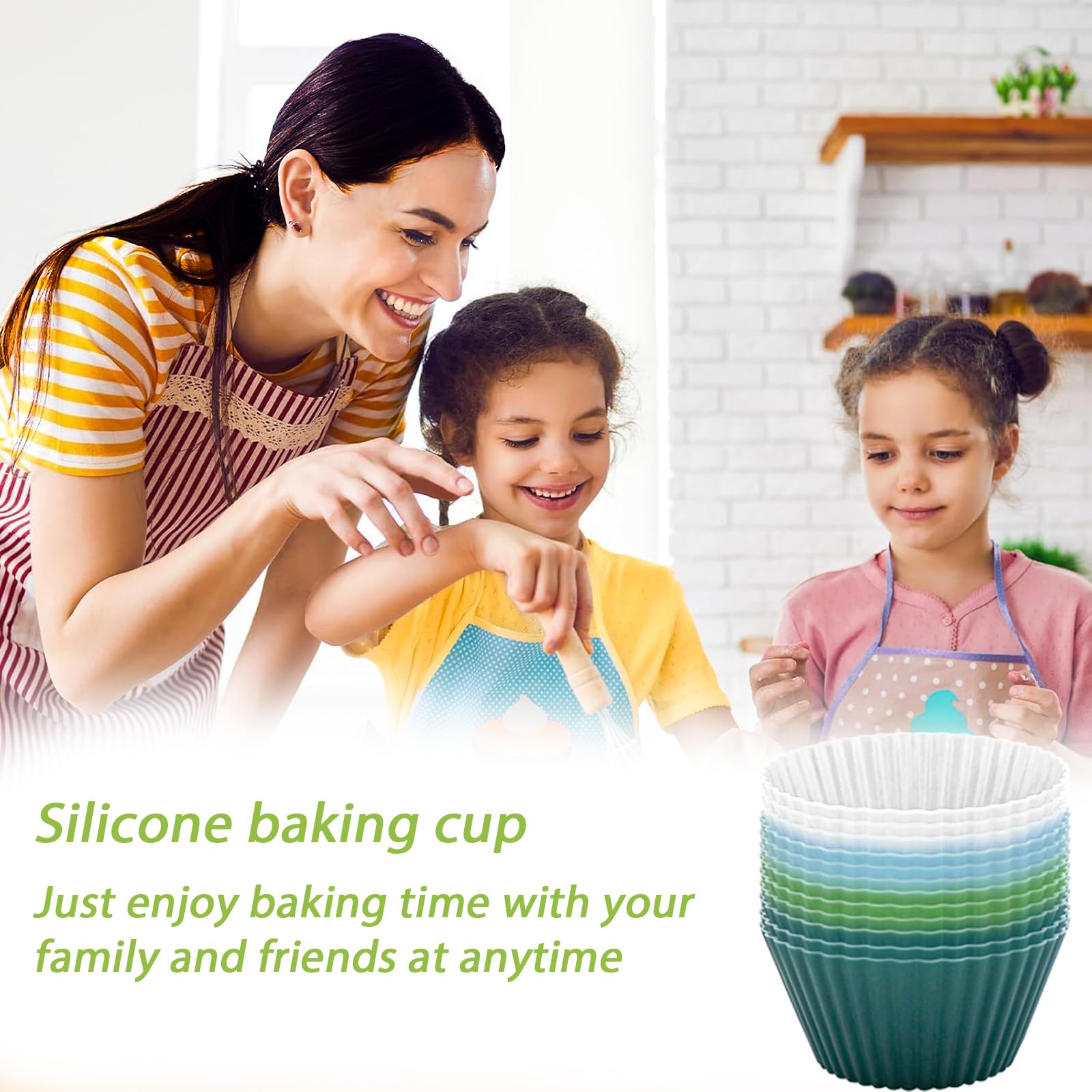 Tazas redondas de silicona reutilizables para hornear, paquete de 12 moldes de silicona reutilizables para magdalenas, antiadherentes, juego de moldes de silicona para cupcakes, tamaño estándar
