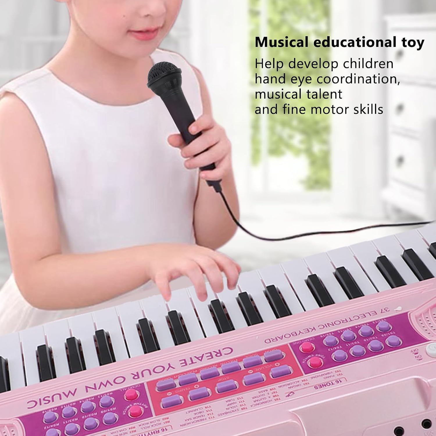 37 Key Electronic Piano, Portable Kids Keyboard Piano with 37 Instrument Sounds 8 Demo Songs 16 Music Rhythms, Detachable Microphone Recording Playback, for Kids Boys Girls