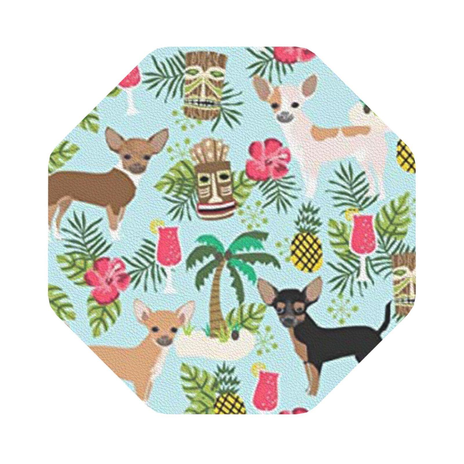 Dog Pineapple PU Leather Coasters Set of 6 Octagon Drink Coasters