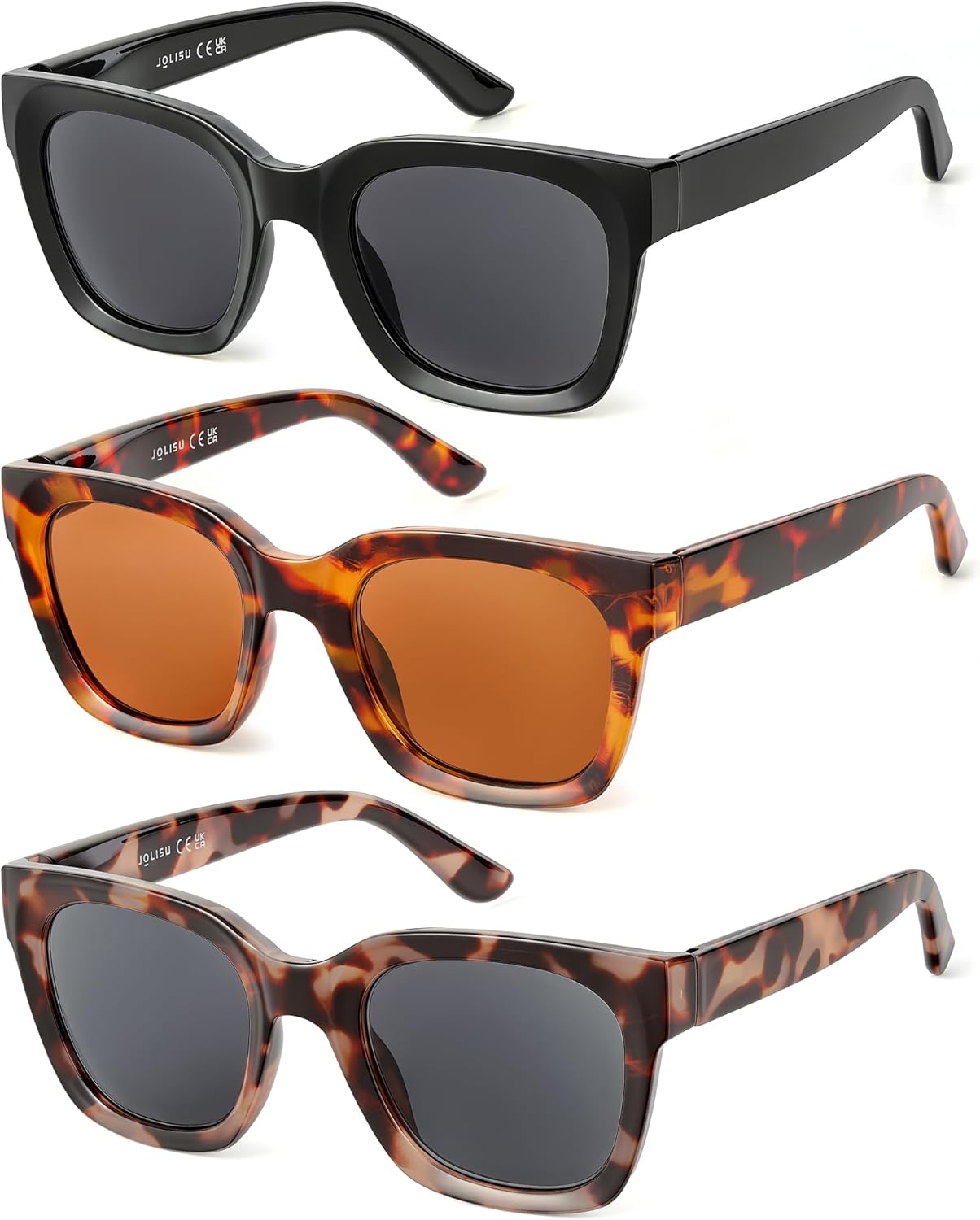 3 Pack Full Lens Reading Sunglasses for Women - Oversized Sun Readers with UV400 Protection, Spring Hinge Eyeglasses