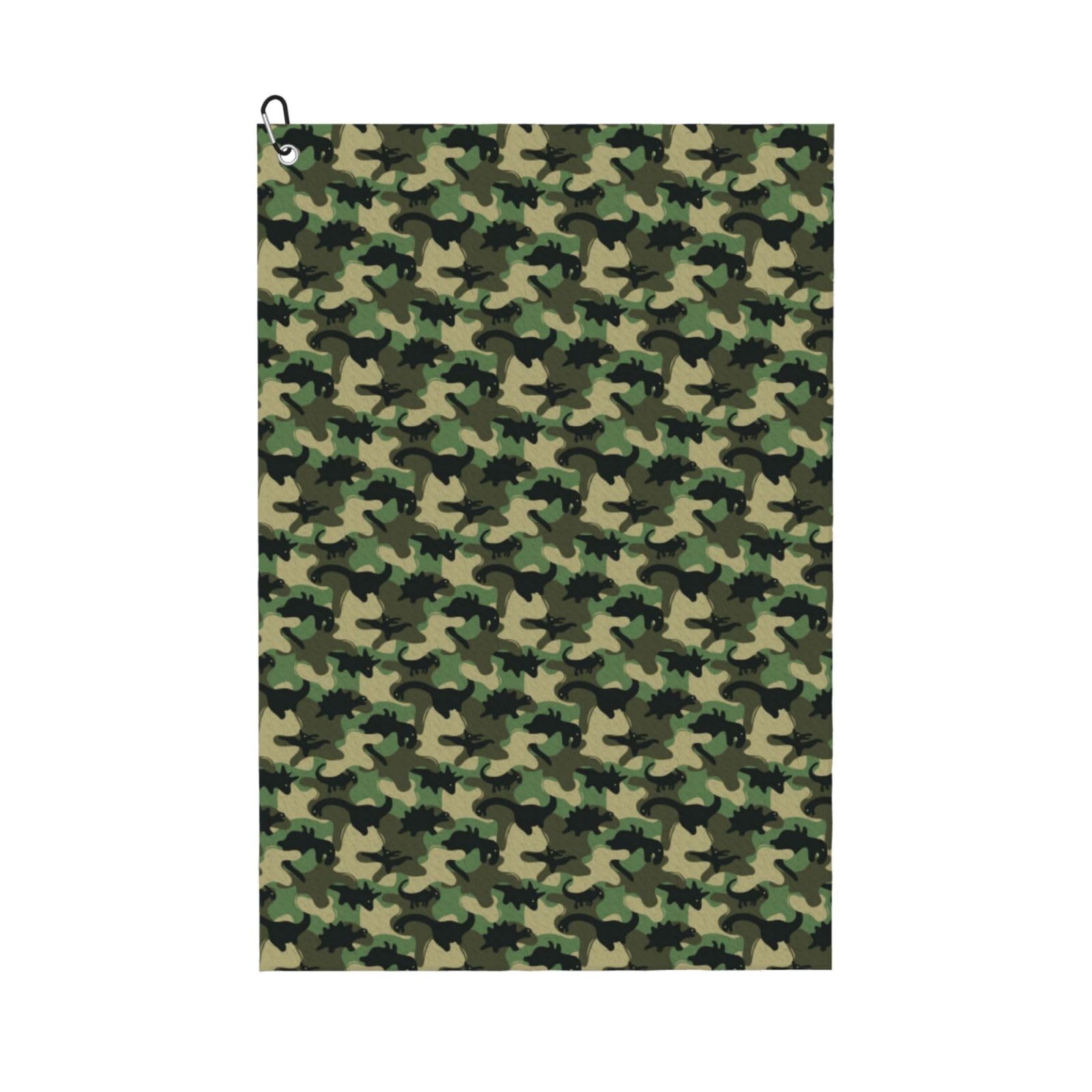 AOOEDM Camouflage Dinosaur Print Golf Towel with Carabiner Clip Absorbent Microfiber Golf Towel for Cleaning Golf Ball Club Putter Iron for Golf Bag Trolly Belt Loop 16" X 24"
