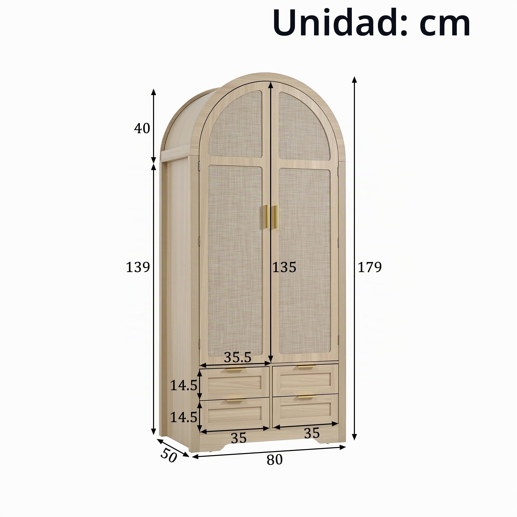 Lexiou Armario Moderno con Puertas Curvas, Amplio Espacio de Almacenamiento, Barra para Colgar Ropa y cajones, Armario de Lujo, Adecuado para dormitorios y recibidores (Roble, 80 x50 x 179 cm)