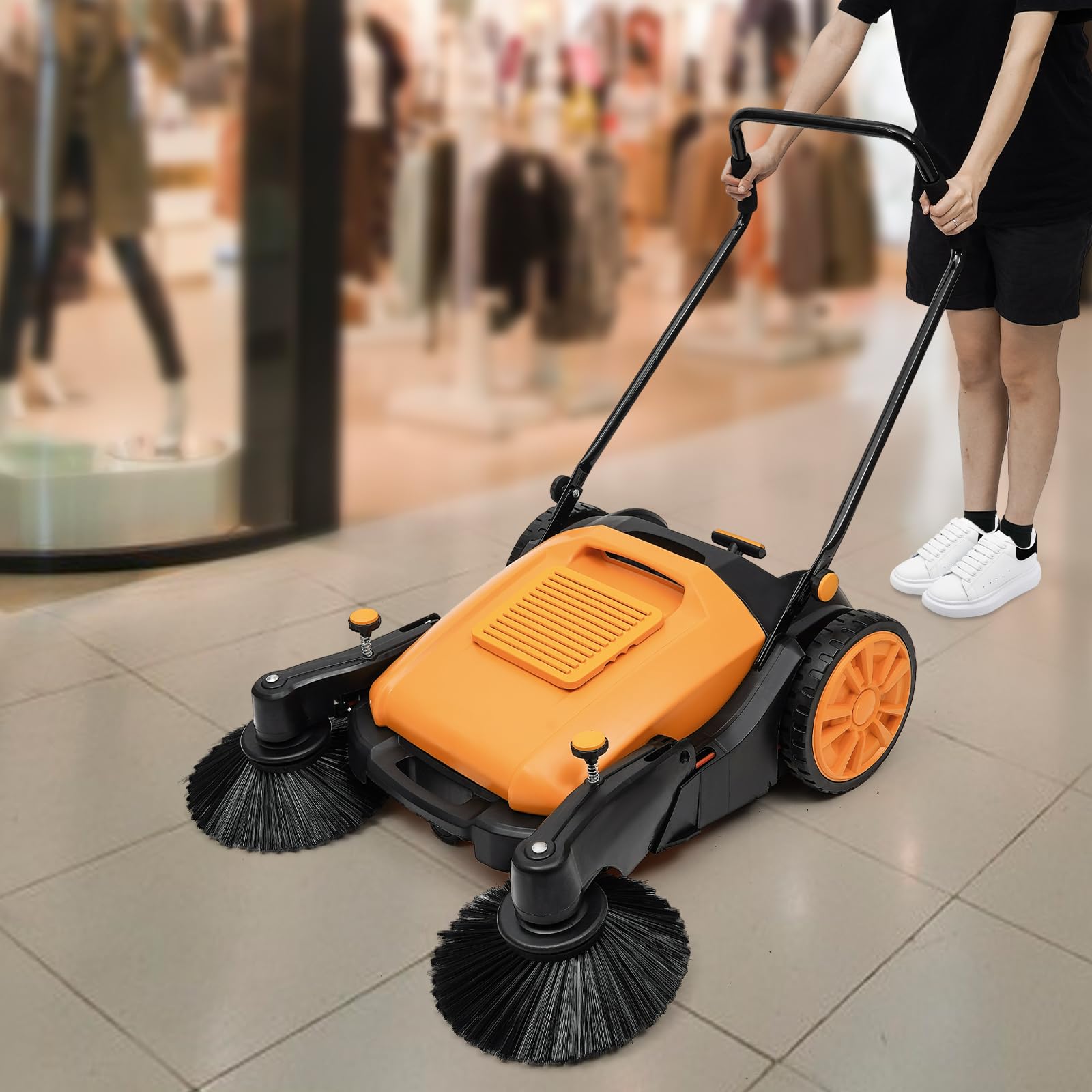Faltbare Kehrmaschine, industrielle Push-Kehrmaschine, Fußboden-Kehrmaschine, Handschieber, Bodenkehrer für drinnen und draußen