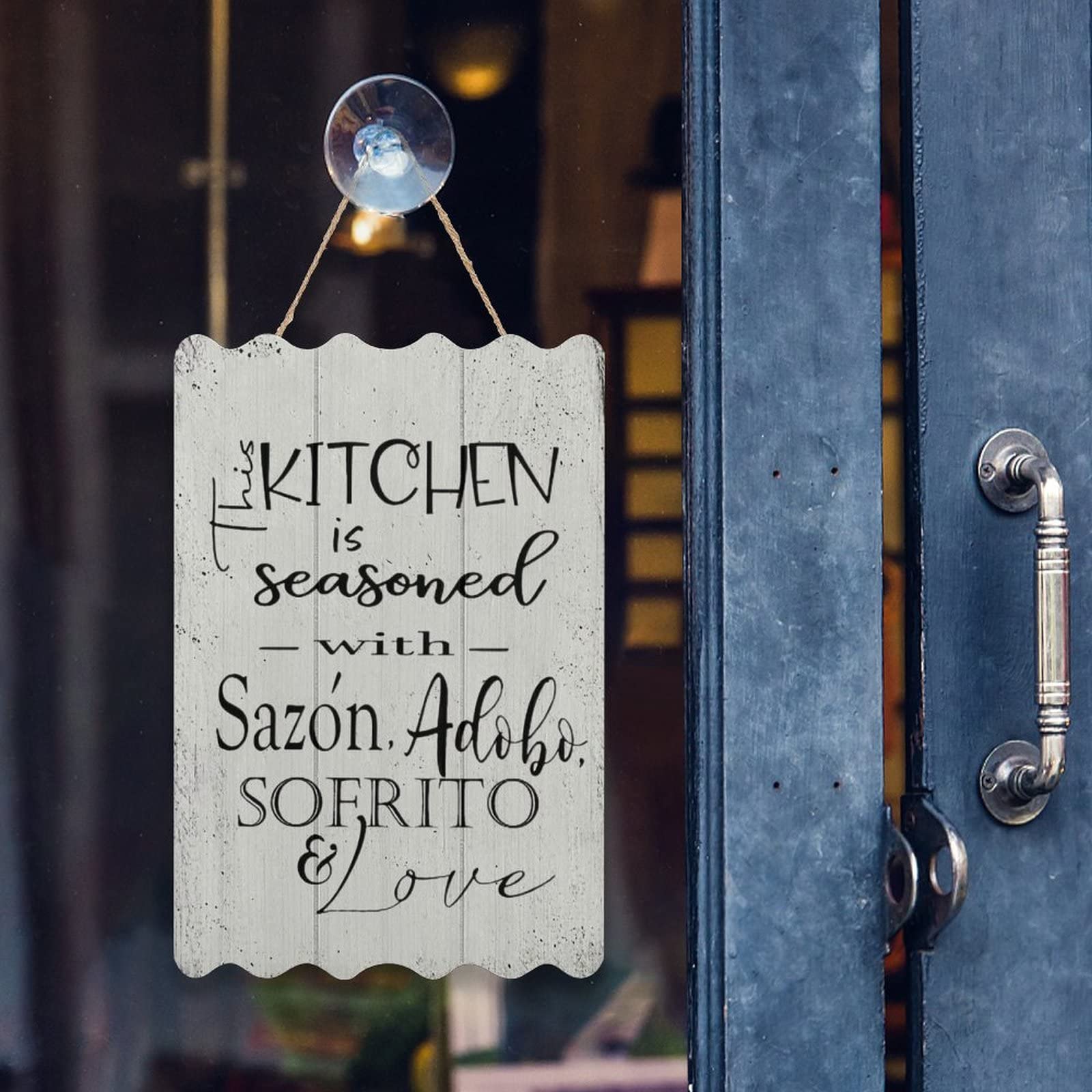 Wood Sign This Kitchen Is Seasoned With Sazon Adobo Sofrito & Love La Cocina Kitchen Spanish Puerto Rican Kitchen Wall Decor Hanging Sign 8x12 Inch White