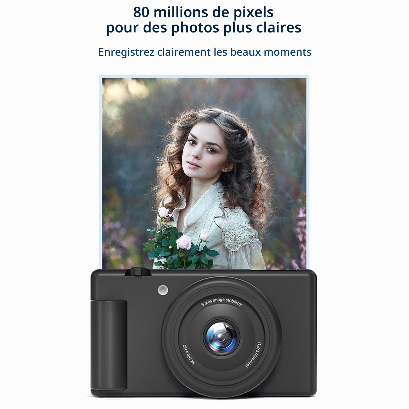 Appareil Photo Numérique 5K 30FPS 80MP avec WiFi, 18X Zoom Autofocus HD Caméra Vlogging avec Écran de 2,8 Pouces Rabattable à 180 Degrés, Gyroscope 5 Axes Anti Tremblement (Noir)
