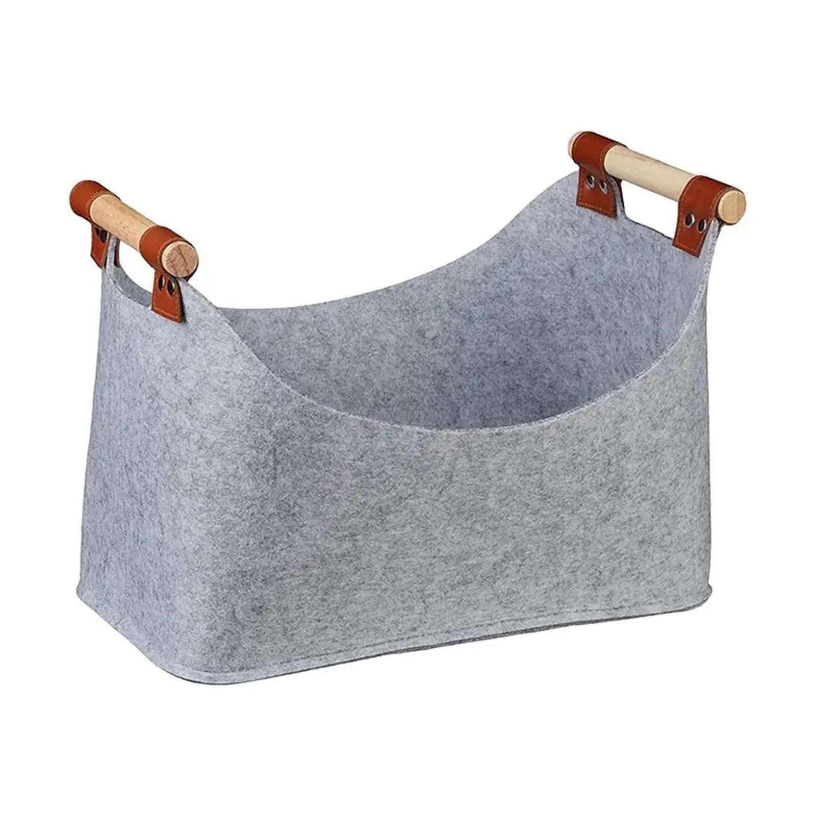 Firewood Storage Bag With Wooden Handles Foldable Wood Basket Multipurpose Felt For Clothes Toys Organizer For Wood(Gray 40x22x27cm)